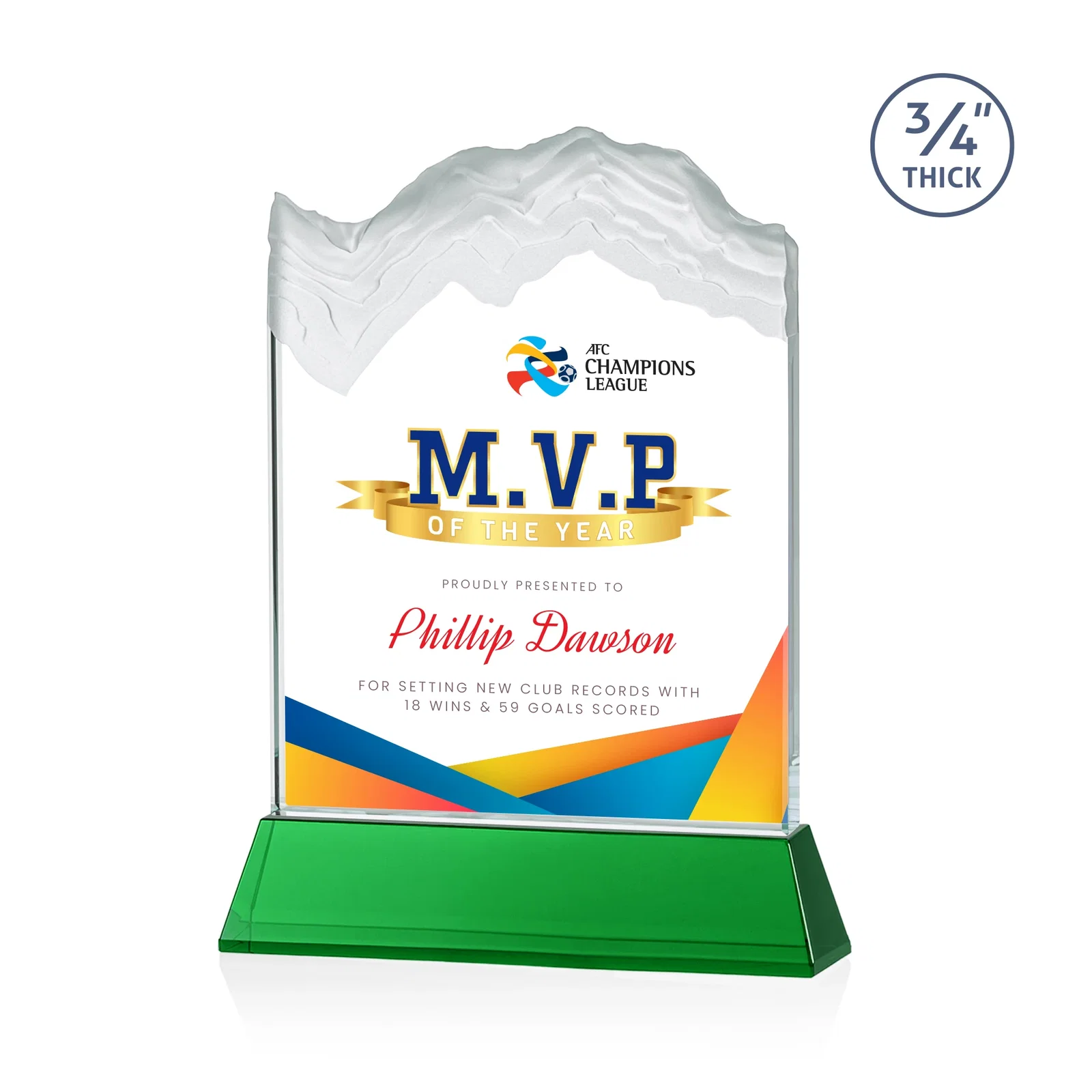 Branded Starfire Crystal Award with Deep Carved Frosted Peak, awards for sales achievement awards