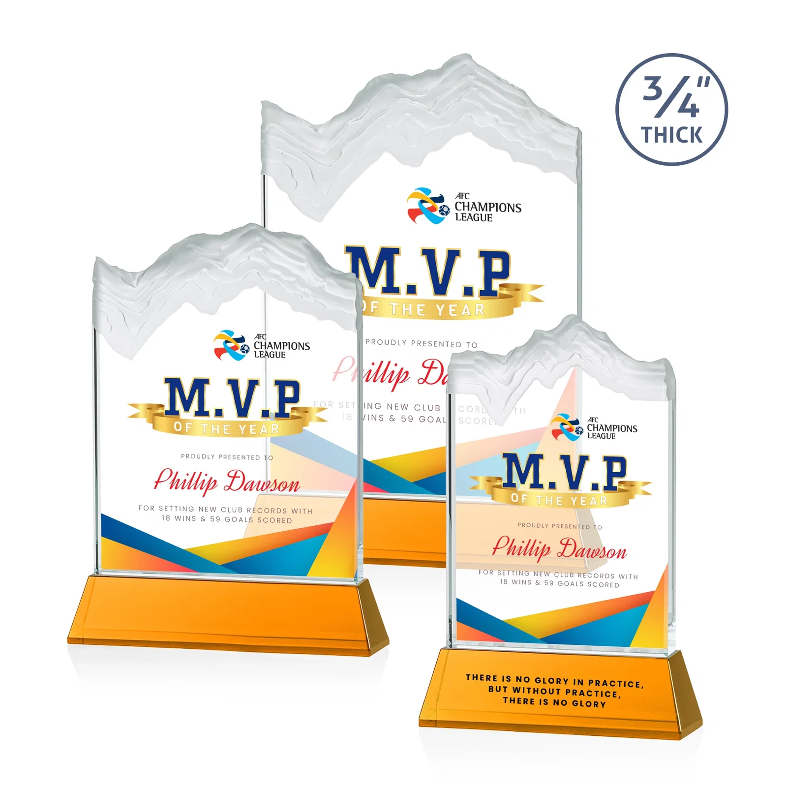 Branded Starfire Crystal Award with Deep Carved Frosted Peak, awards for retirement presentations