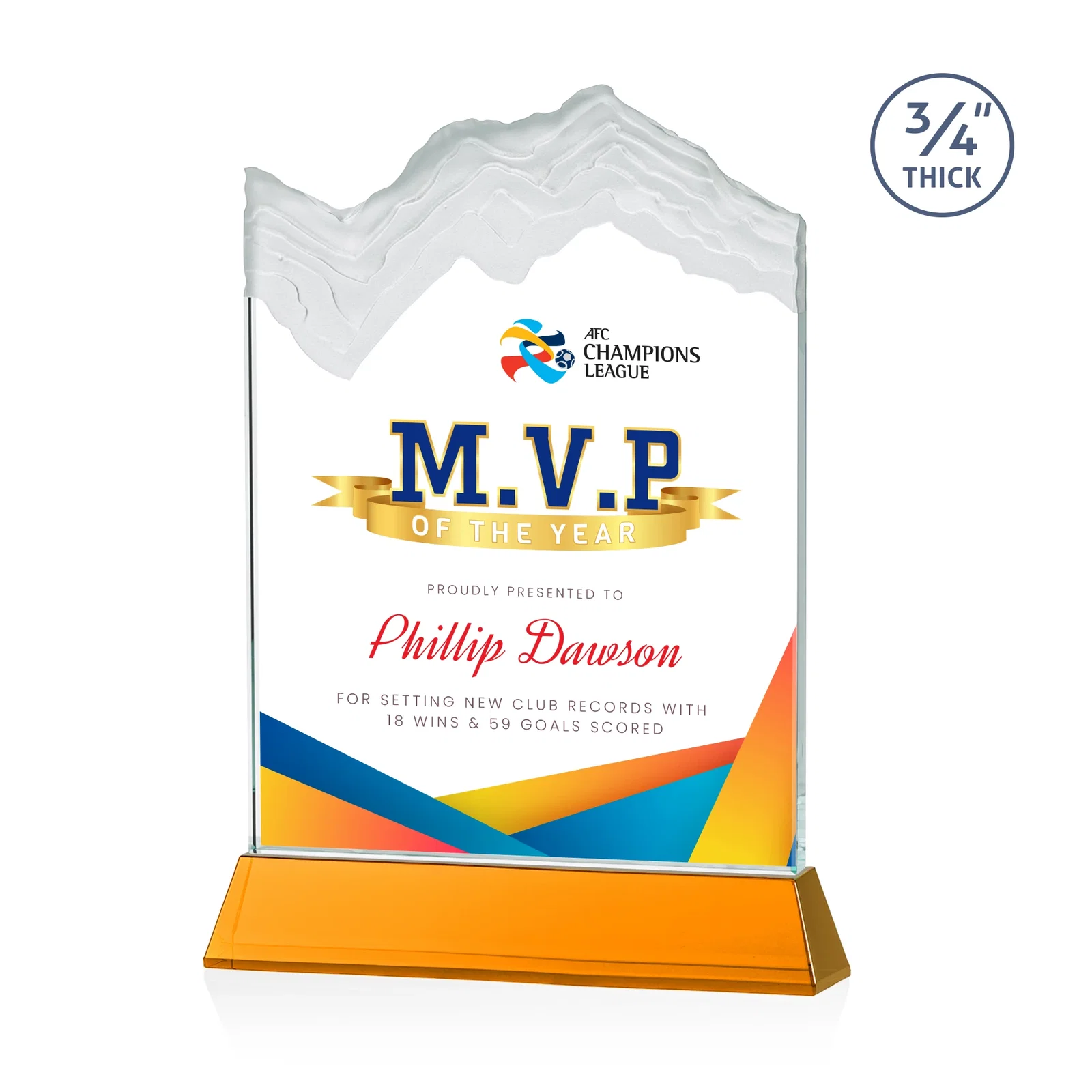 Branded Starfire Crystal Award with Deep Carved Frosted Peak, awards for team milestone celebrations