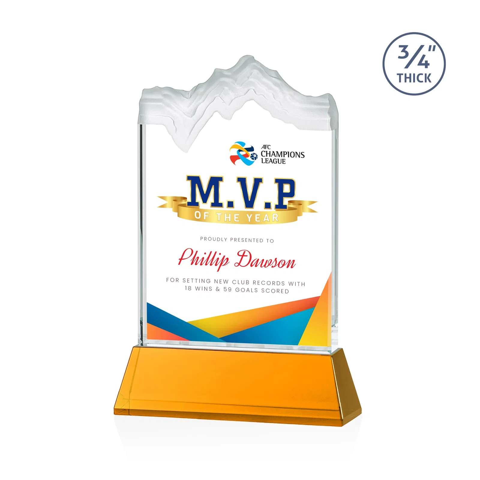 Branded Starfire Crystal Award with Deep Carved Frosted Peak, awards for donor appreciation