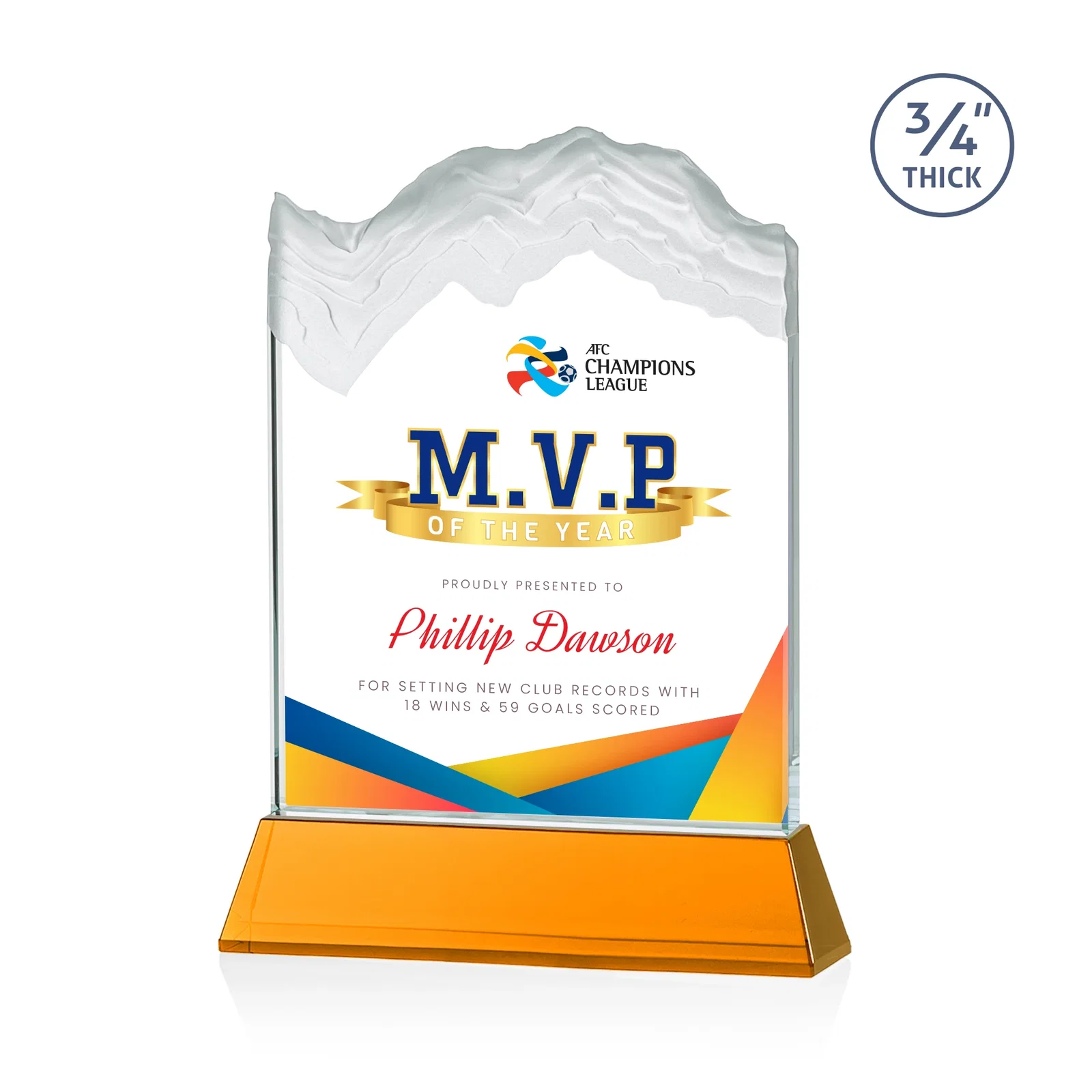 Branded Starfire Crystal Award with Deep Carved Frosted Peak, awards for graduation ceremonies