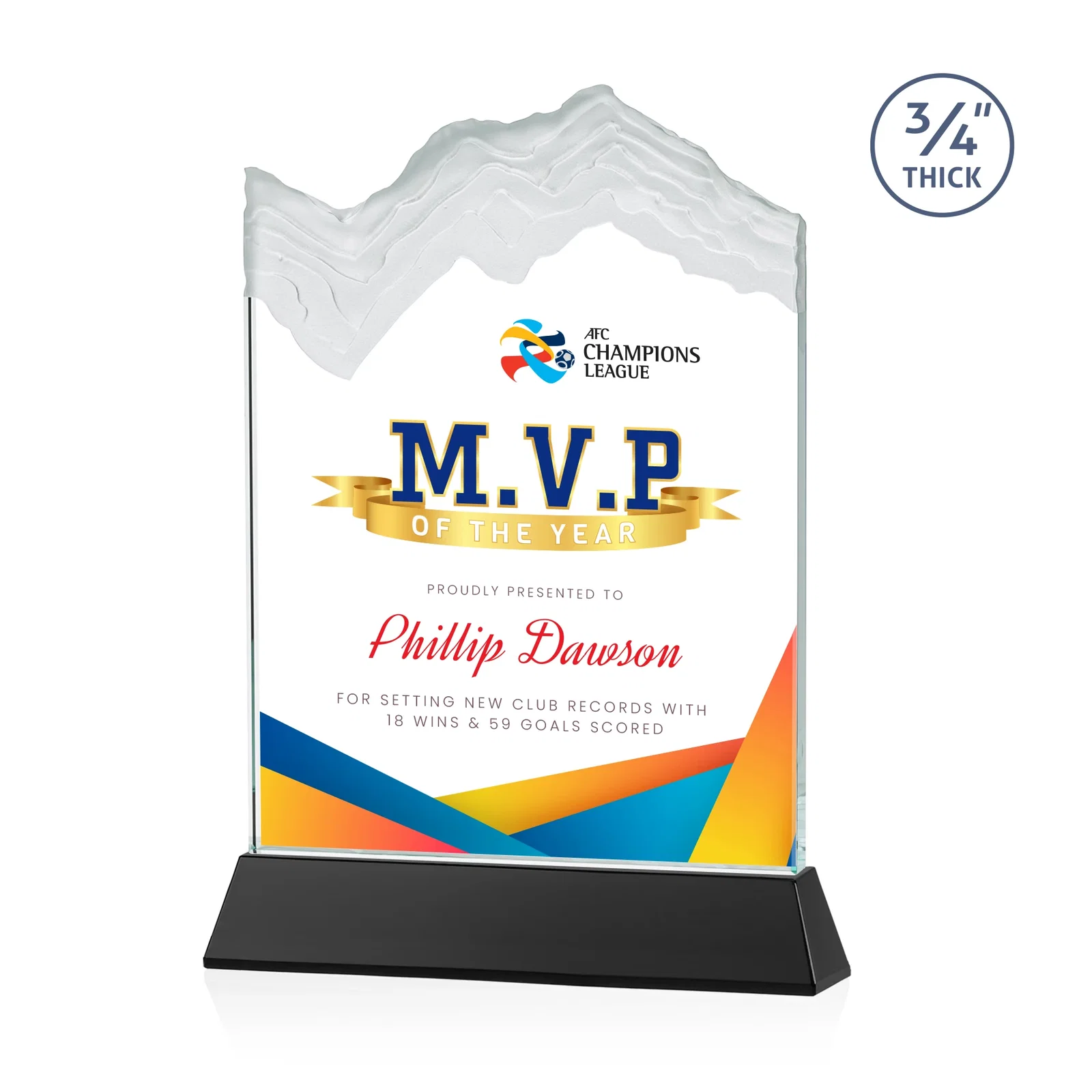 Branded Starfire Crystal Award with Deep Carved Frosted Peak, awards for volunteer appreciation