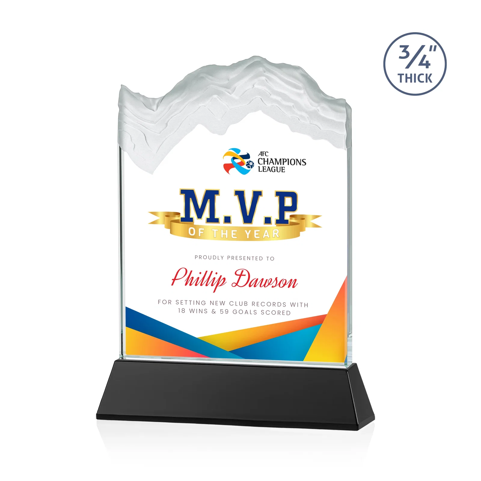 Branded Starfire Crystal Award with Deep Carved Frosted Peak, awards for company anniversary events