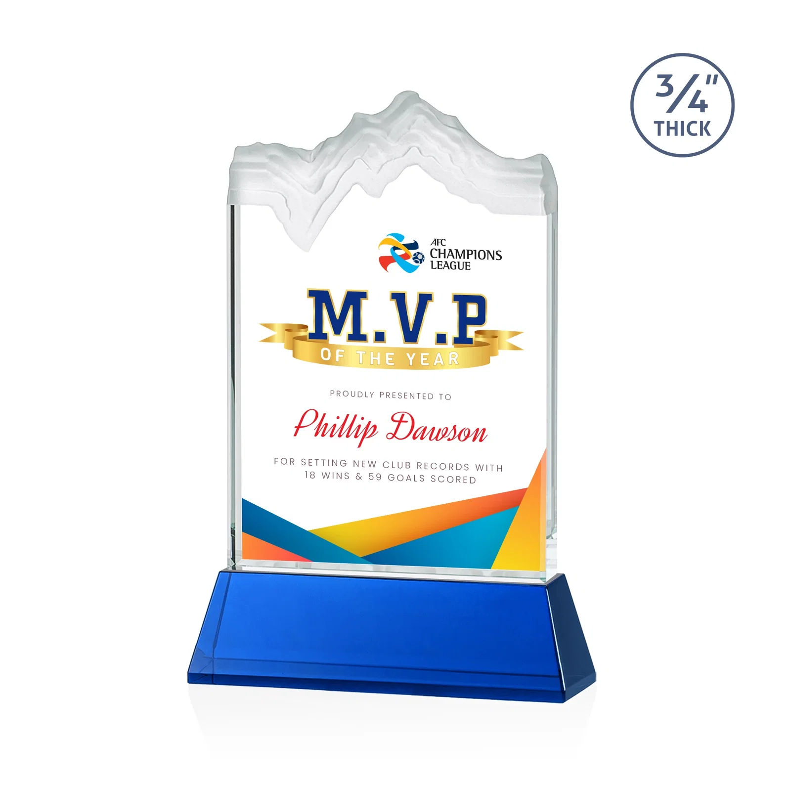 Custom printed Starfire Crystal Award with Deep Carved Frosted Peak, awards for service anniversary gifts