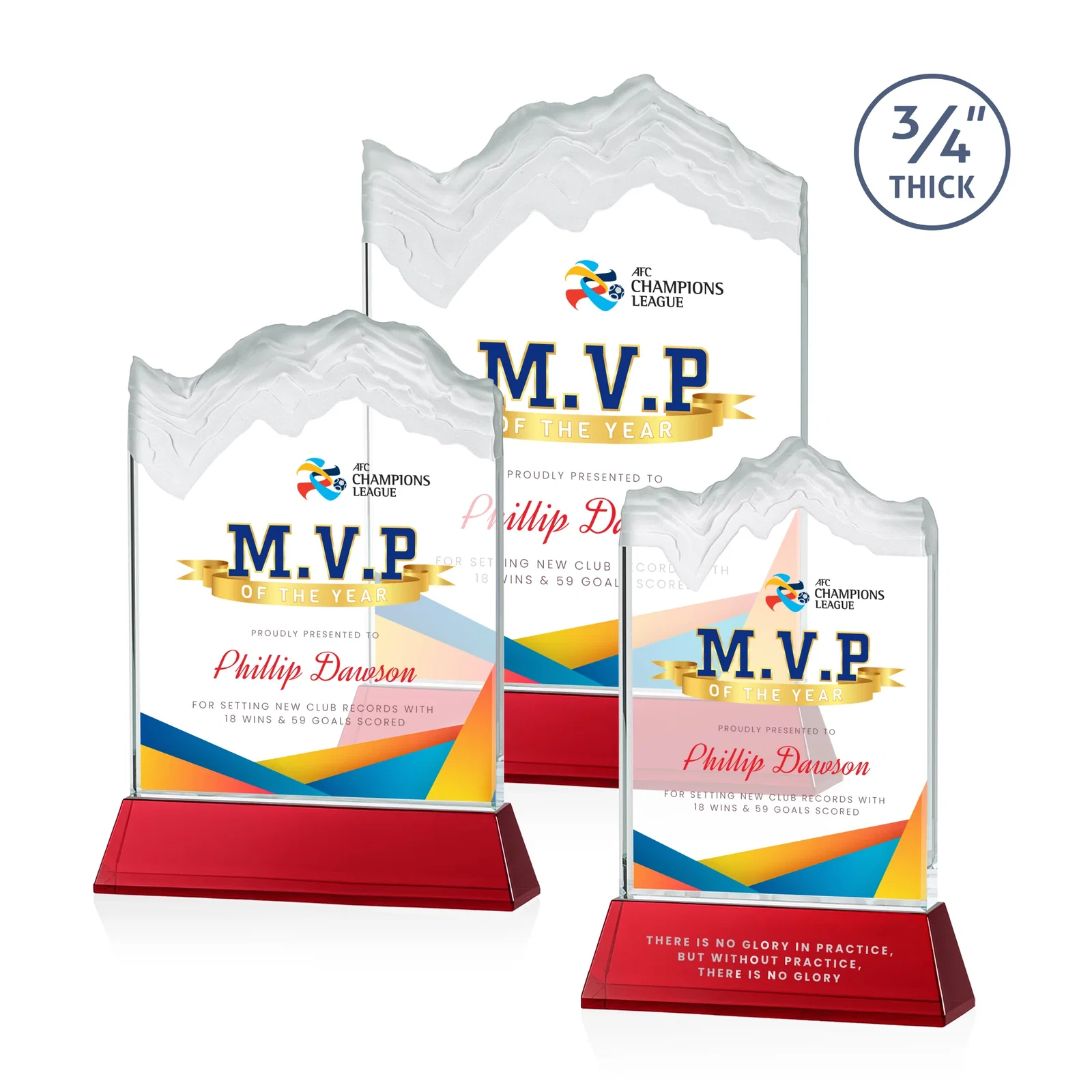 Custom printed Starfire Crystal Award with Deep Carved Frosted Peak, awards for retirement presentations