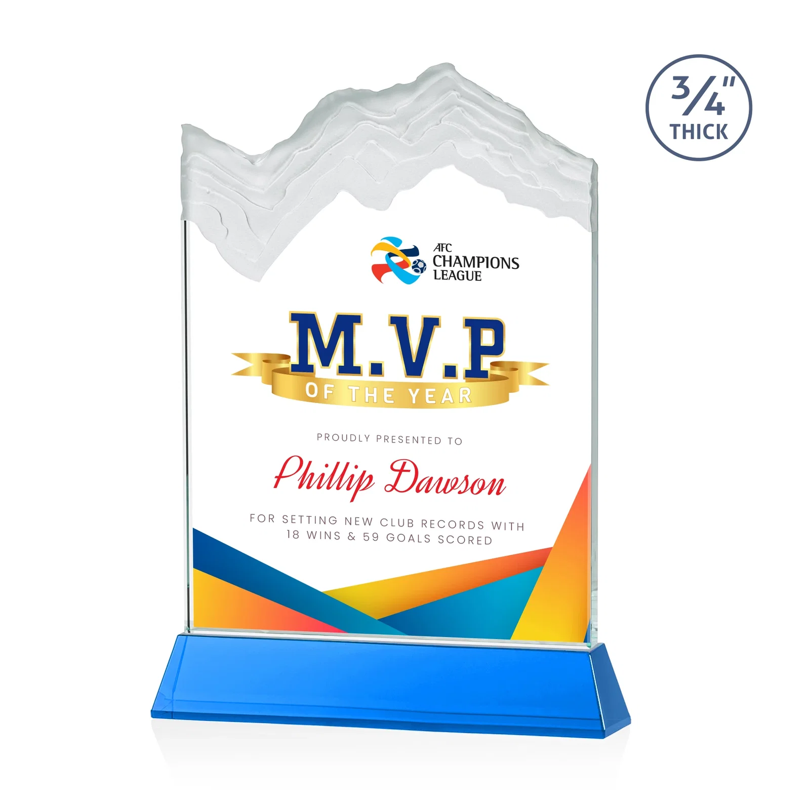 Custom printed Starfire Crystal Award with Deep Carved Frosted Peak, awards for volunteer appreciation