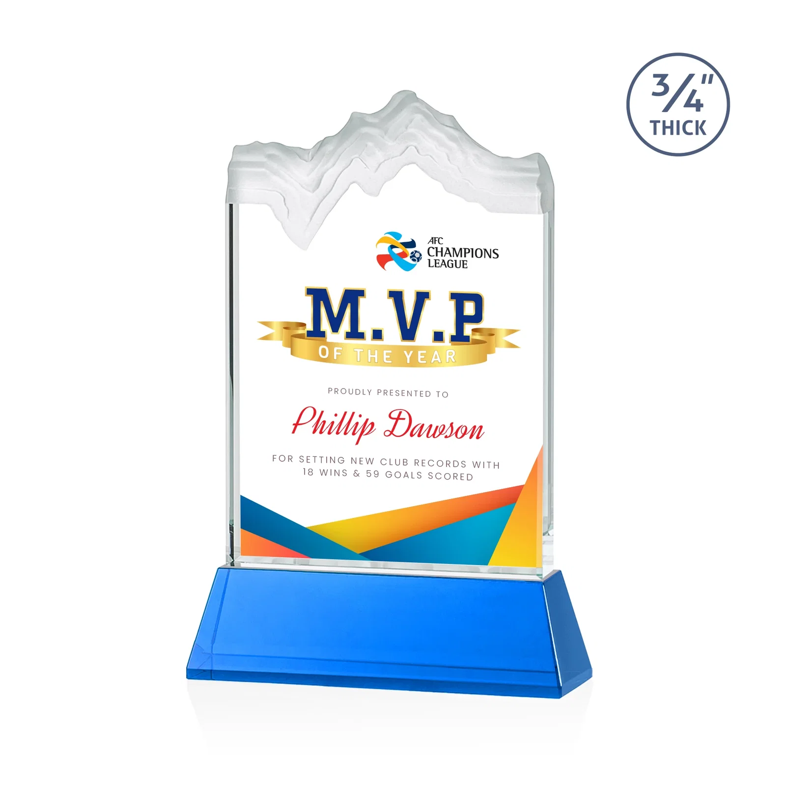 Custom printed Starfire Crystal Award with Deep Carved Frosted Peak, awards for dealer and partner awards