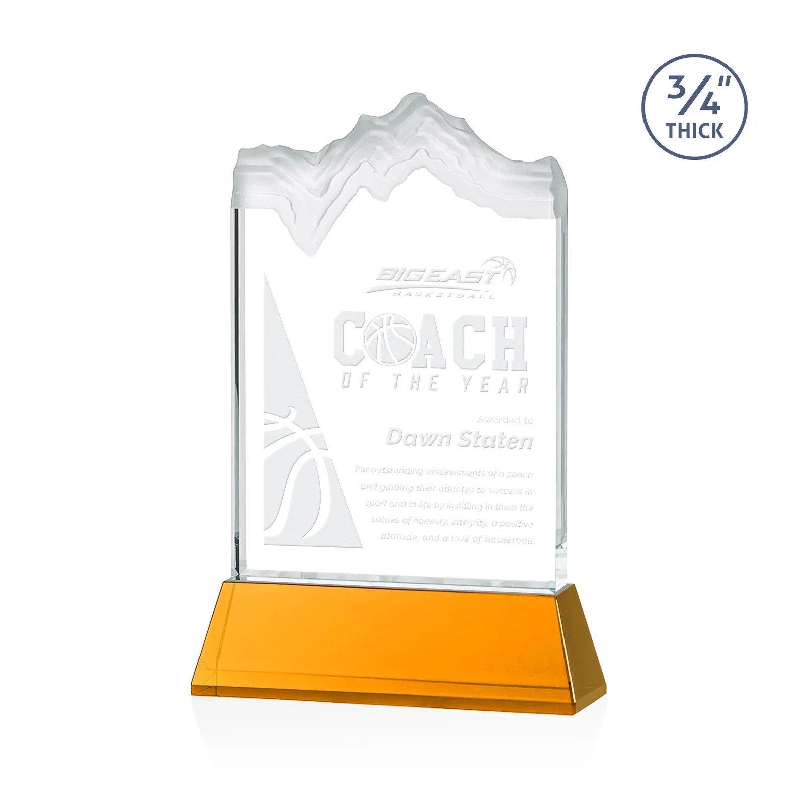Custom Starfire Crystal Award with Deep Carved Frosted Peak, awards for team milestone celebrations