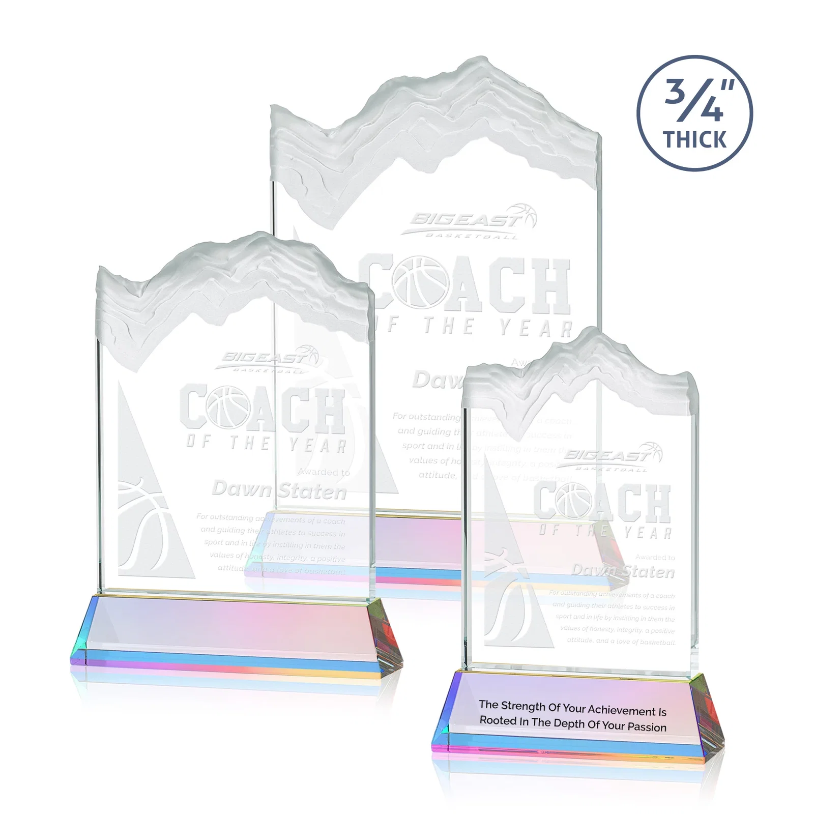 Customized Starfire Crystal Award with Deep Carved Frosted Peak, awards for retirement presentations