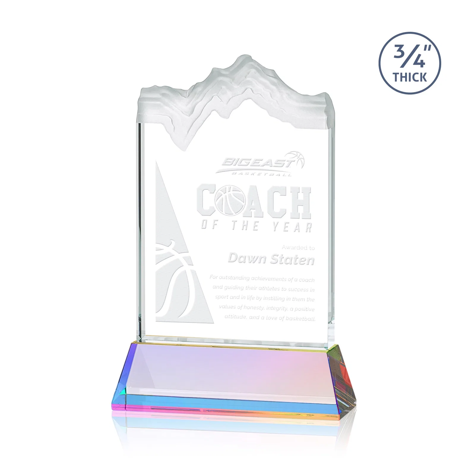 Customized Starfire Crystal Award with Deep Carved Frosted Peak, awards for team milestone celebrations