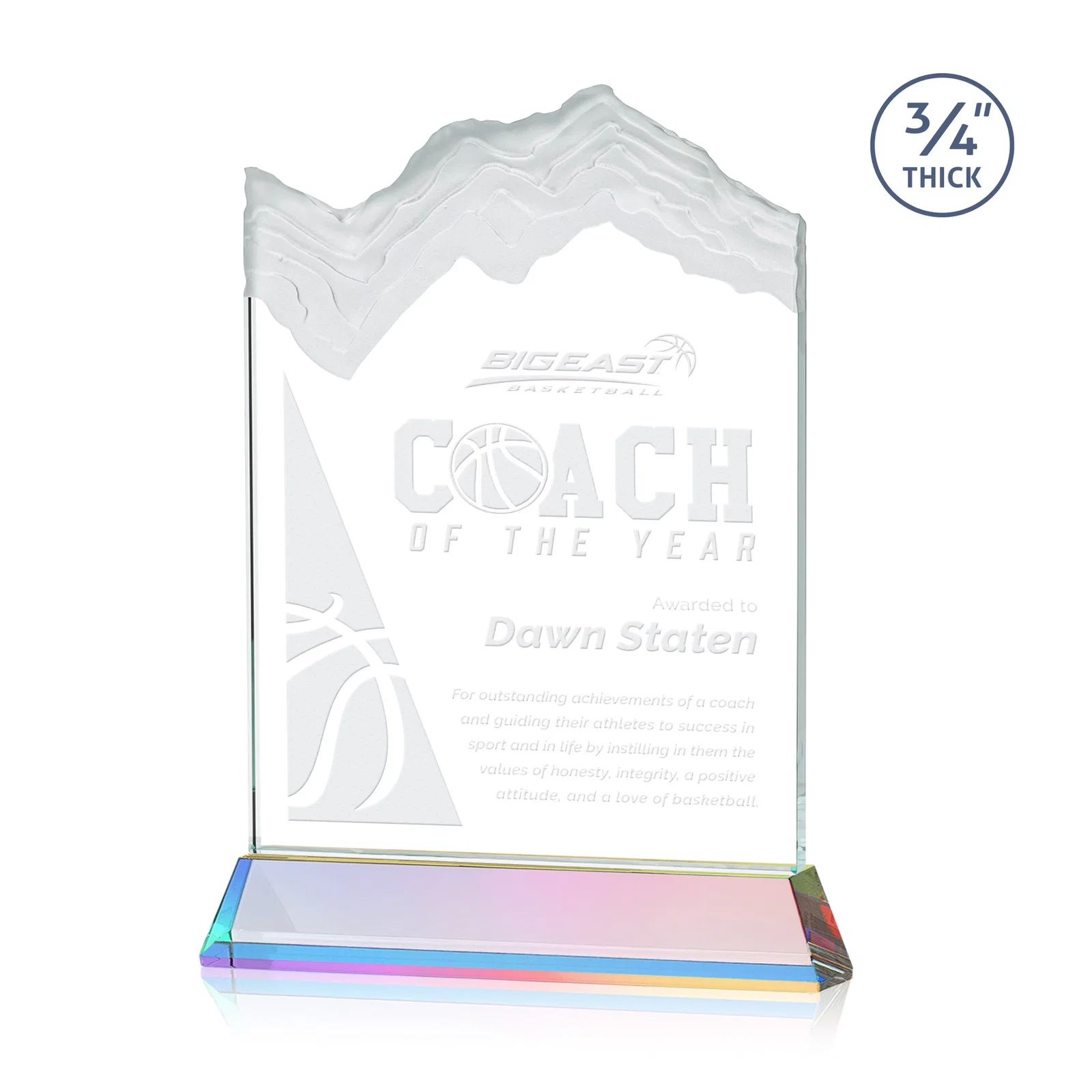Customized Starfire Crystal Award with Deep Carved Frosted Peak, awards for graduation ceremonies
