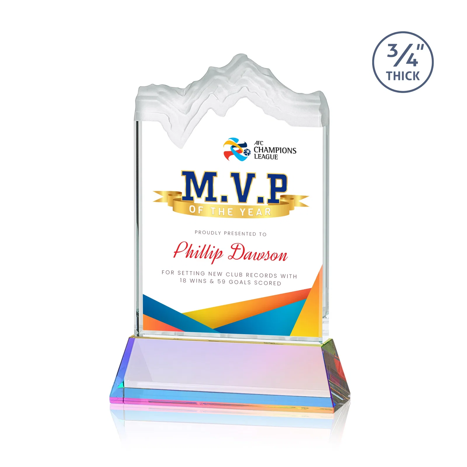 Customized Starfire Crystal Award with Deep Carved Frosted Peak, awards for volunteer appreciation