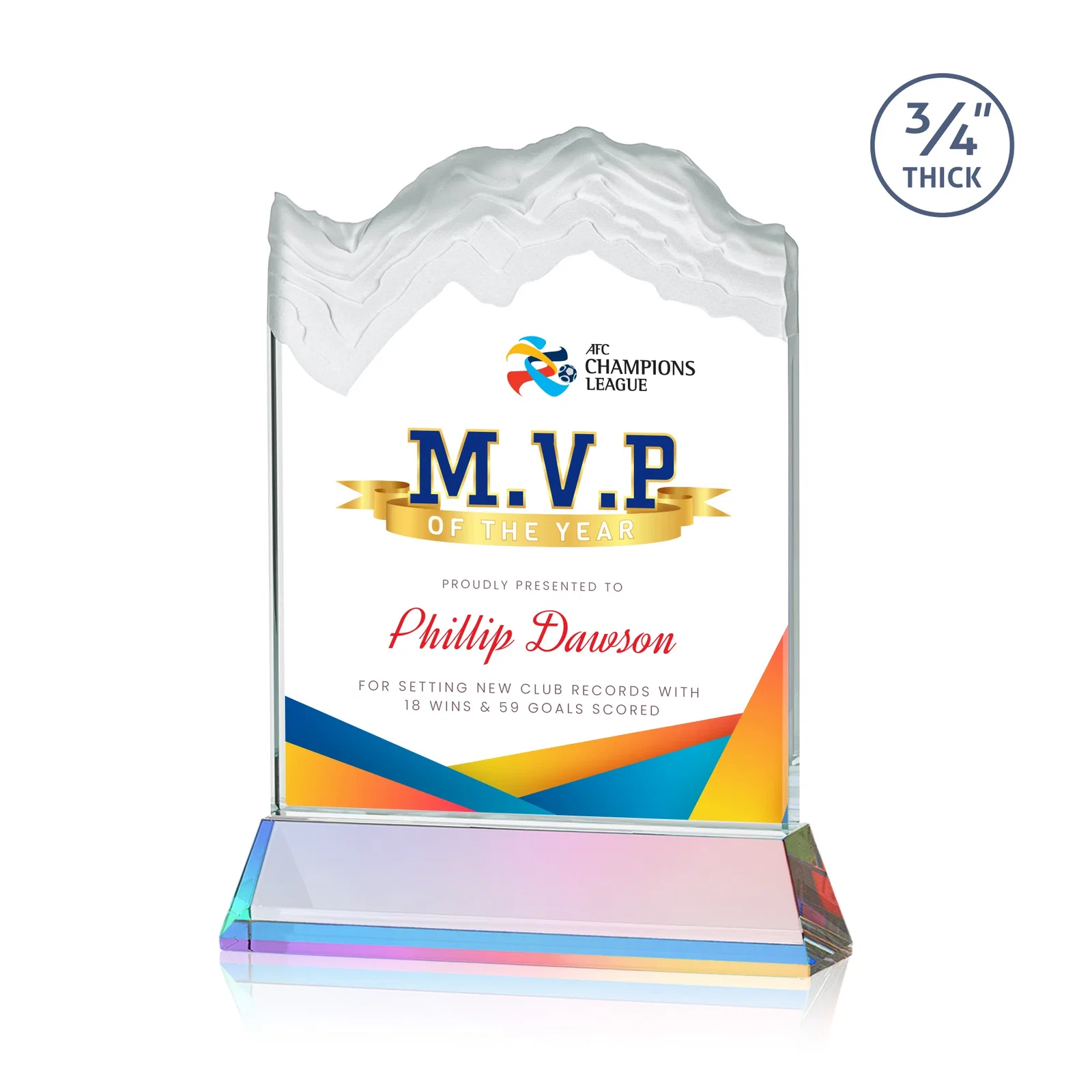 Customized Starfire Crystal Award with Deep Carved Frosted Peak, awards for dealer and partner awards