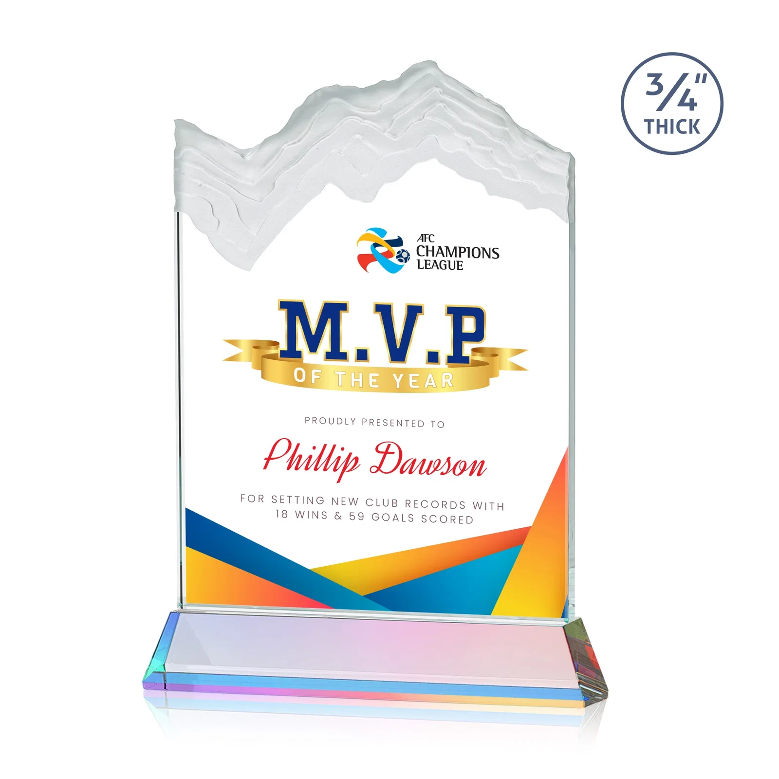 Customized Starfire Crystal Award with Deep Carved Frosted Peak, awards for company anniversary events