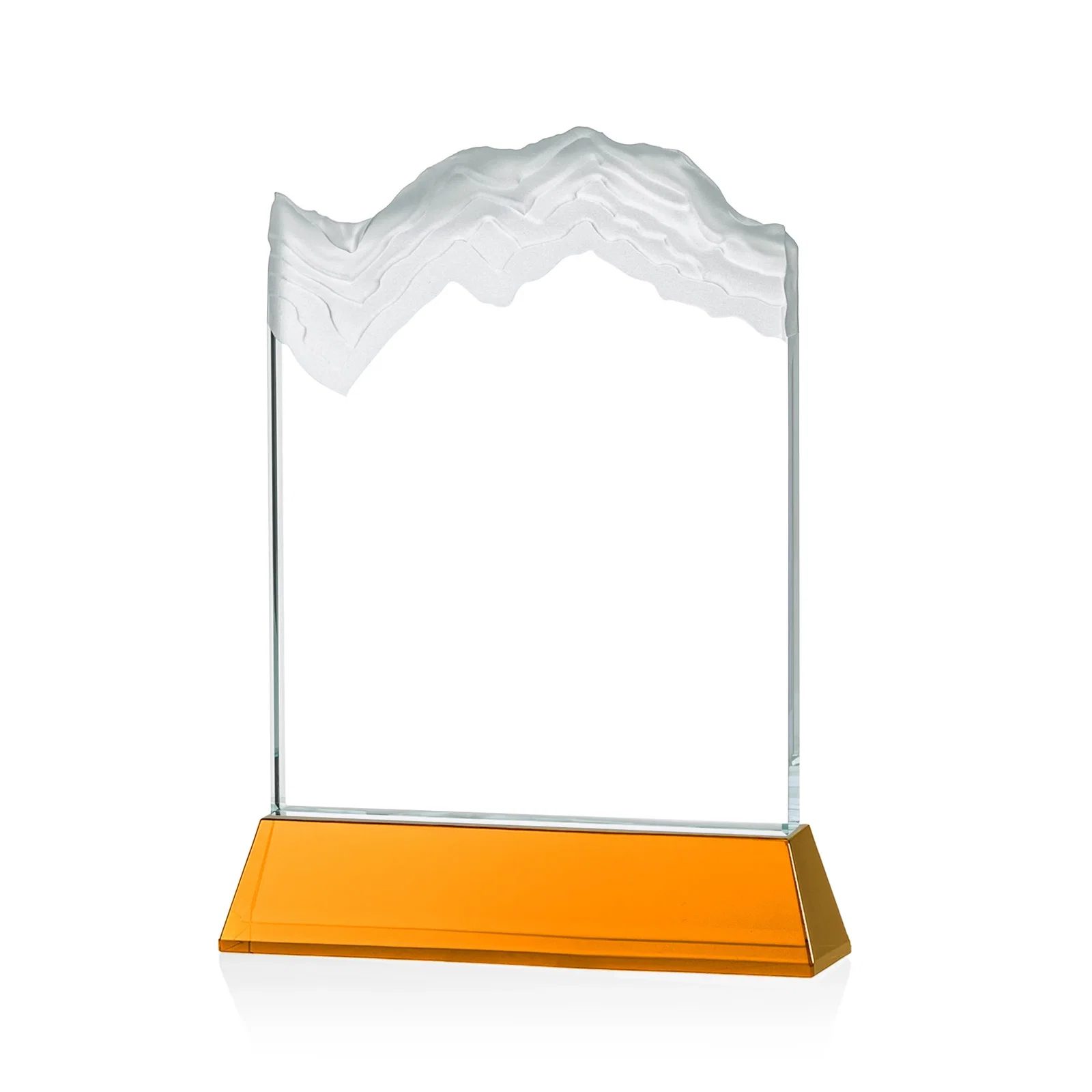 Custom engraved Starfire Crystal Award with Deep Carved Frosted Peak, awards for retirement presentations