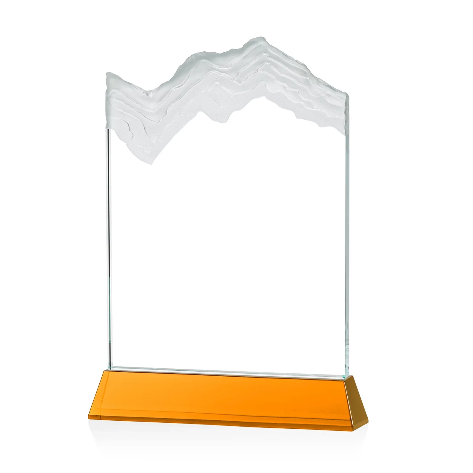 Custom engraved Starfire Crystal Award with Deep Carved Frosted Peak, awards for team milestone celebrations