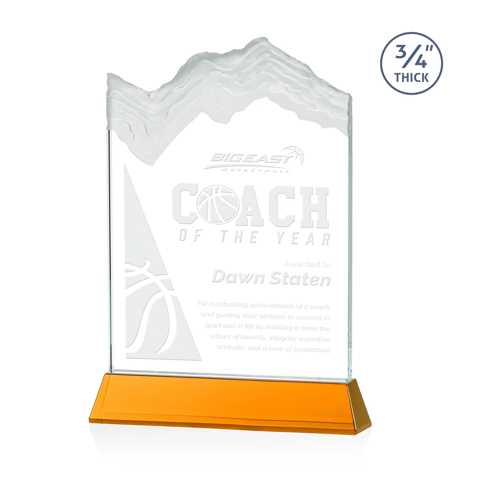Custom Starfire Crystal Award with Deep Carved Frosted Peak, awards for graduation ceremonies