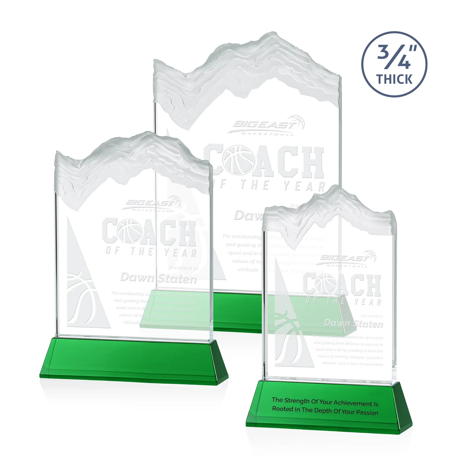 Custom Starfire Crystal Award with Deep Carved Frosted Peak, awards for safety achievement programs