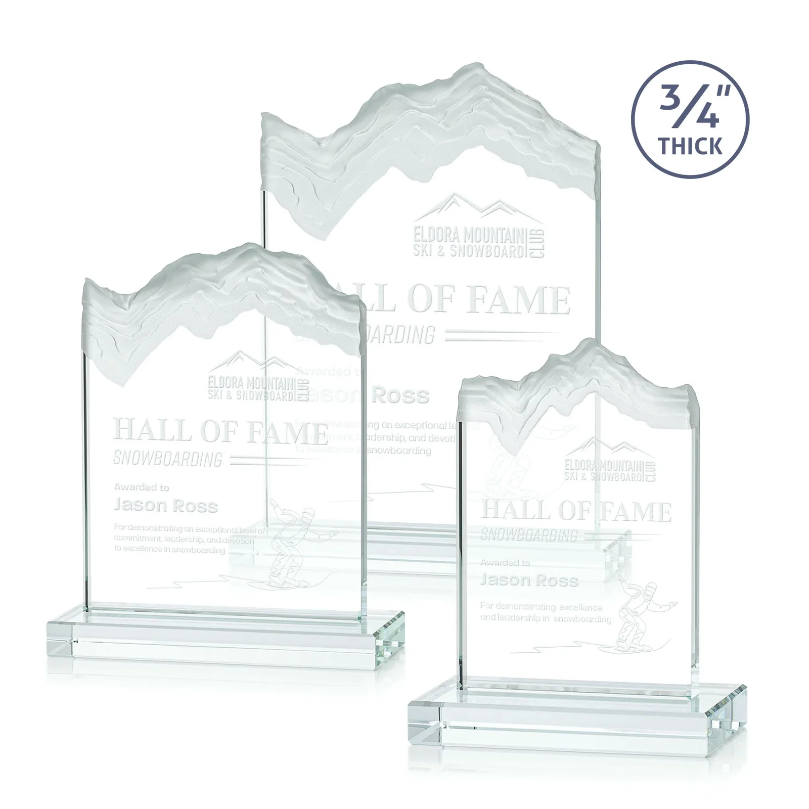 Custom Jade Crystal Award With A 3/4-Inch Deep-Carved Frosted Peak for employee recognition