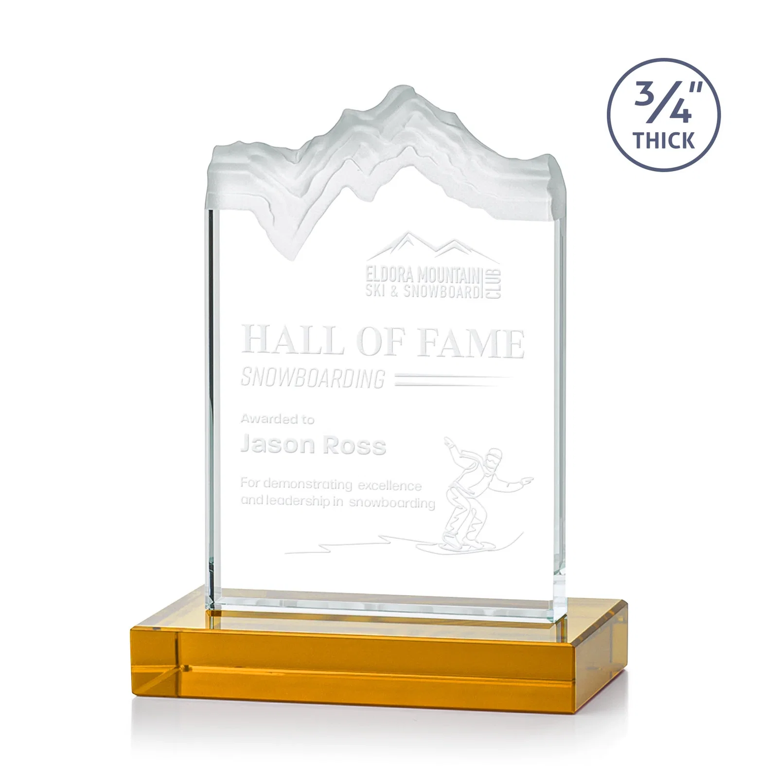 Custom Jade Crystal Award With A 3/4-Inch Deep-Carved Frosted Peak for volunteer appreciation