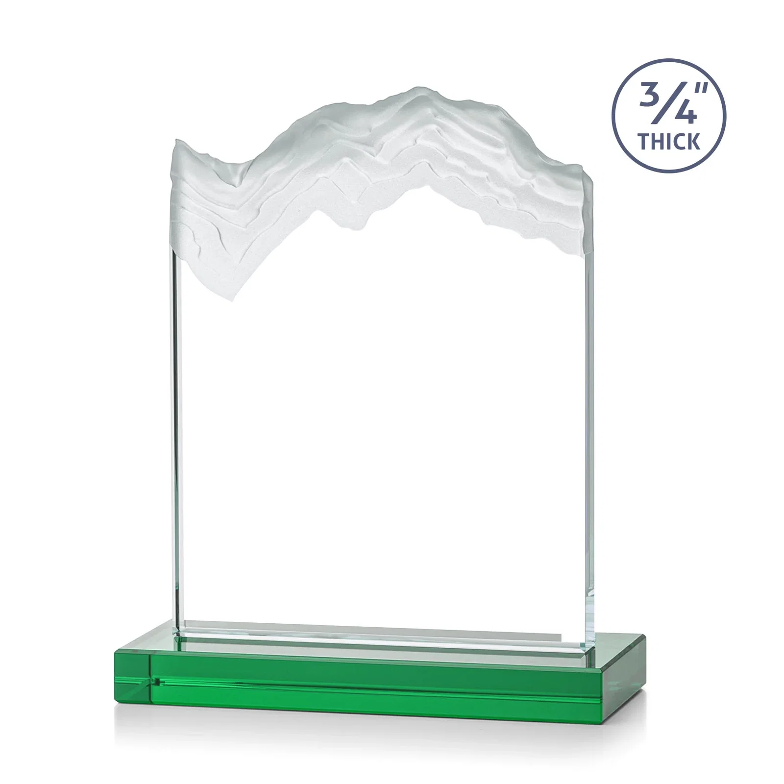 Personalized Jade Crystal Award With A 3/4-Inch Deep-Carved Frosted Peak, with your logo for retirement presentations