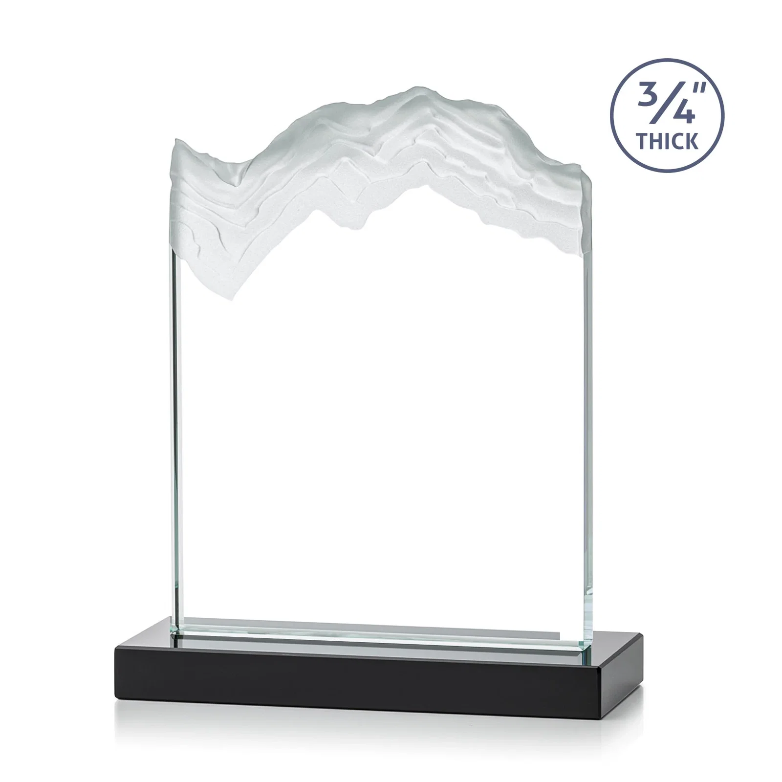 Personalized Jade Crystal Award With A 3/4-Inch Deep-Carved Frosted Peak, with your logo for donor appreciation