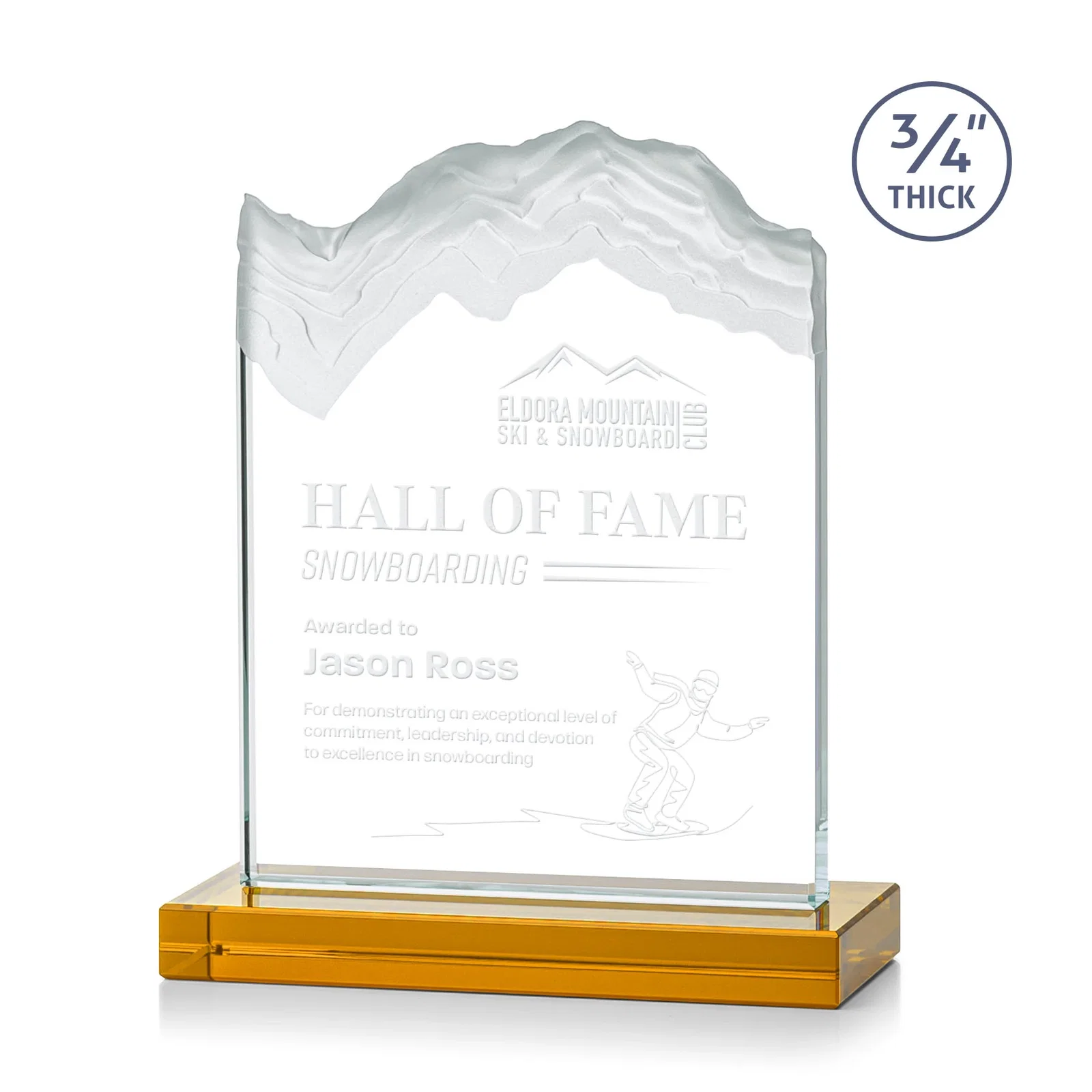 Custom Jade Crystal Award With A 3/4-Inch Deep-Carved Frosted Peak for dealer and partner awards