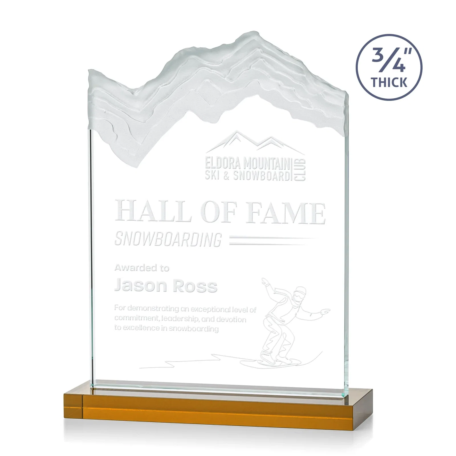 Custom Jade Crystal Award With A 3/4-Inch Deep-Carved Frosted Peak for company anniversary events