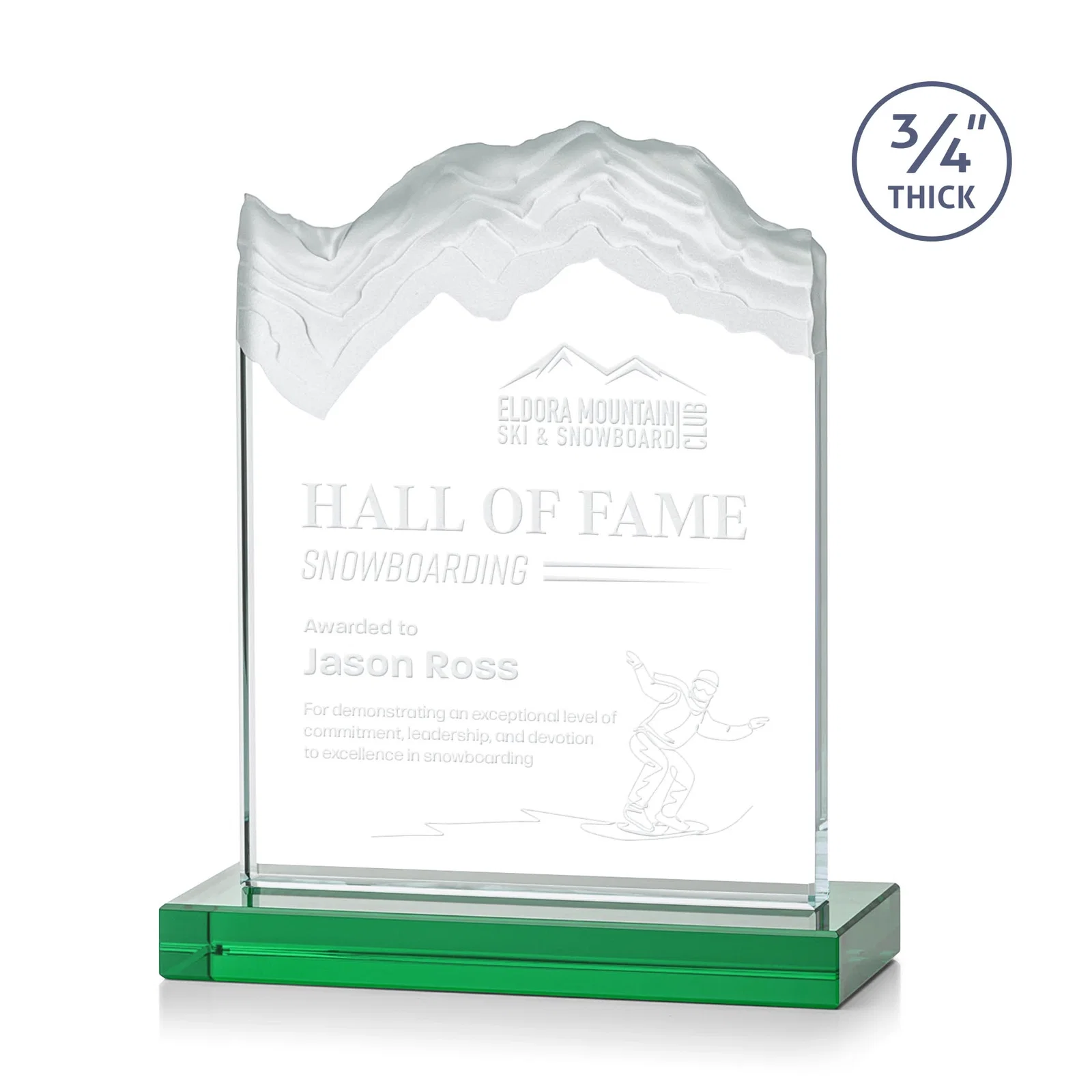 Personalized Jade Crystal Award With A 3/4-Inch Deep-Carved Frosted Peak for service anniversary gifts