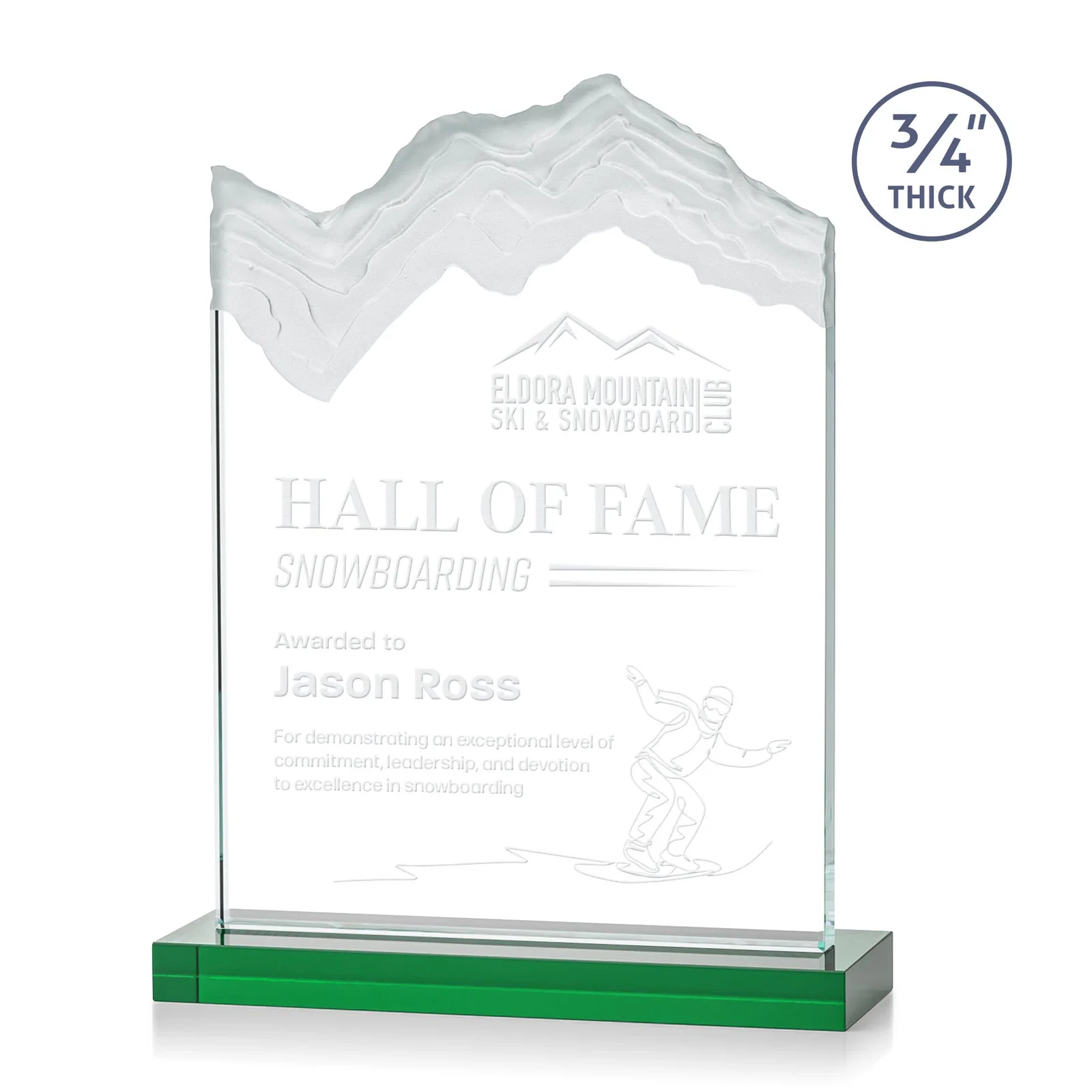 Personalized Jade Crystal Award With A 3/4-Inch Deep-Carved Frosted Peak for sales achievement awards