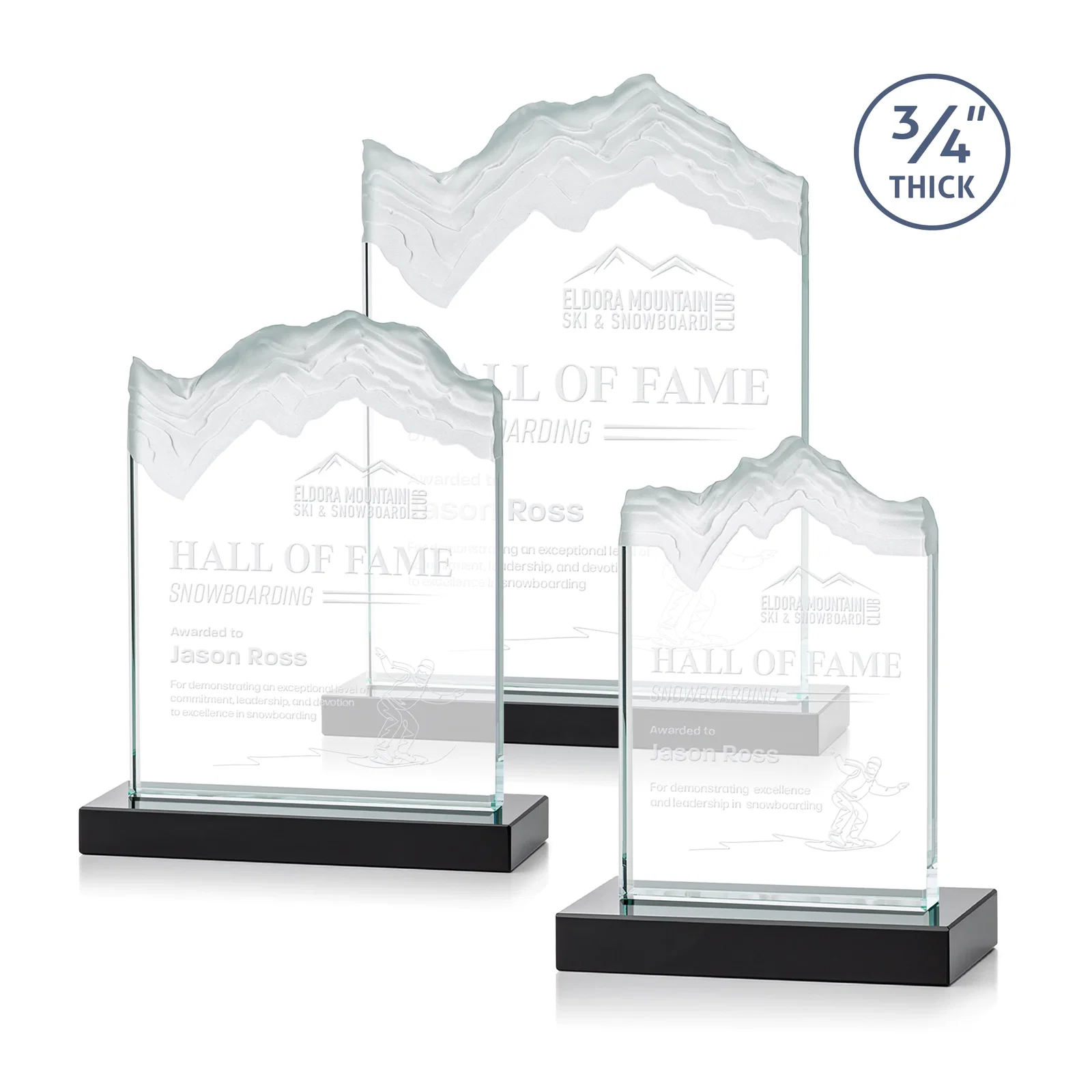 Personalized Jade Crystal Award With A 3/4-Inch Deep-Carved Frosted Peak for retirement presentations