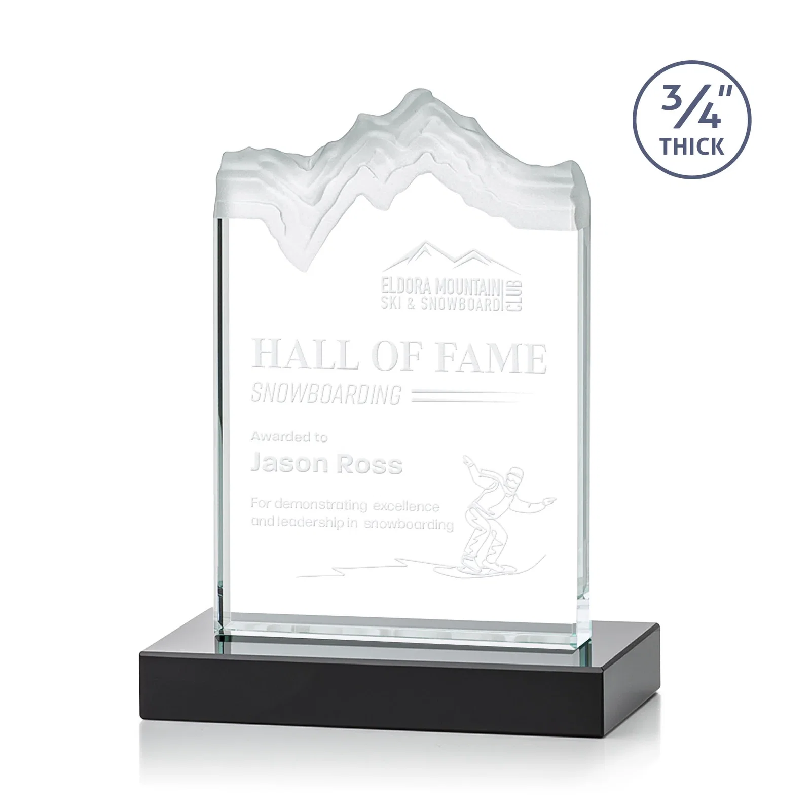 Personalized Jade Crystal Award With A 3/4-Inch Deep-Carved Frosted Peak for team milestone celebrations