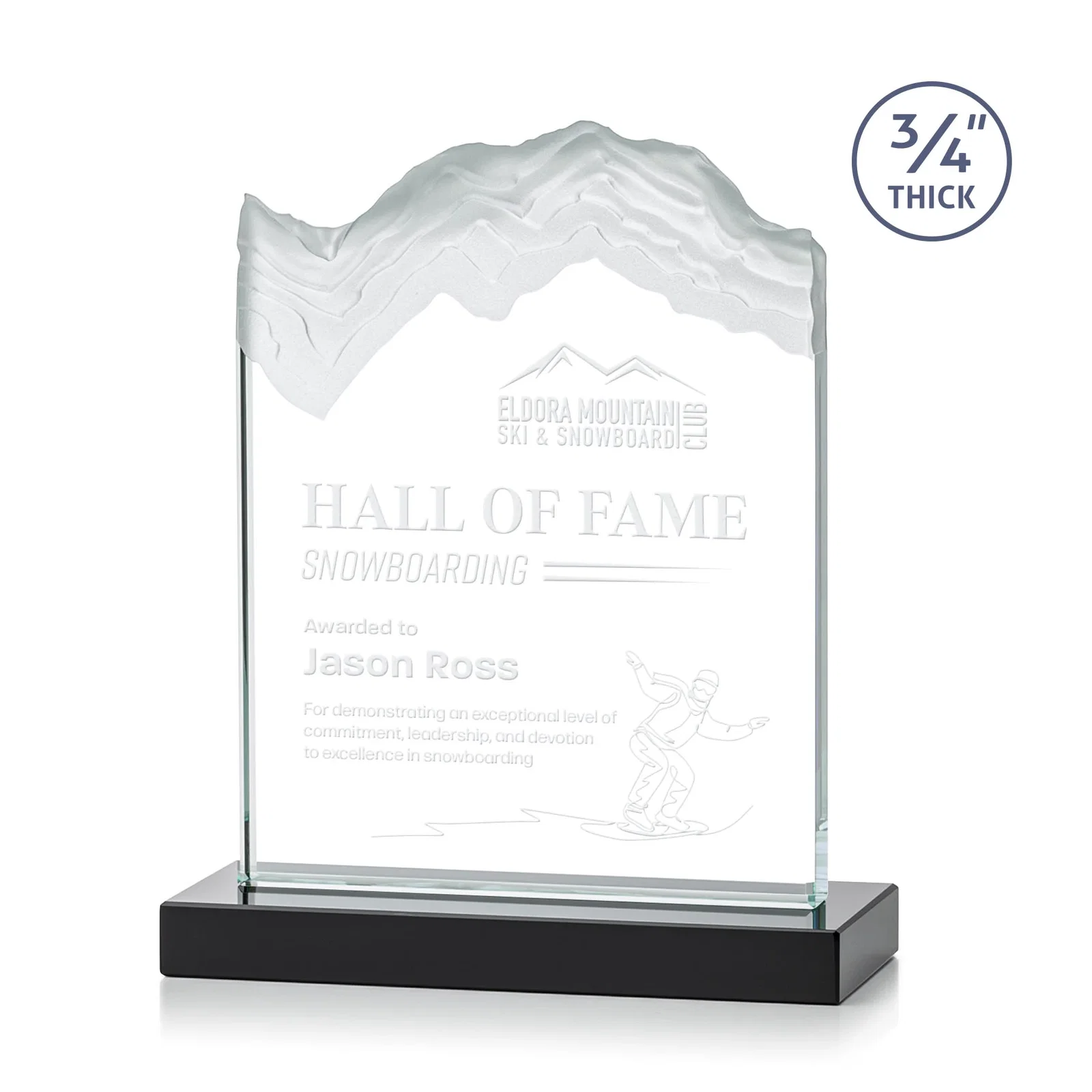 Personalized Jade Crystal Award With A 3/4-Inch Deep-Carved Frosted Peak for donor appreciation