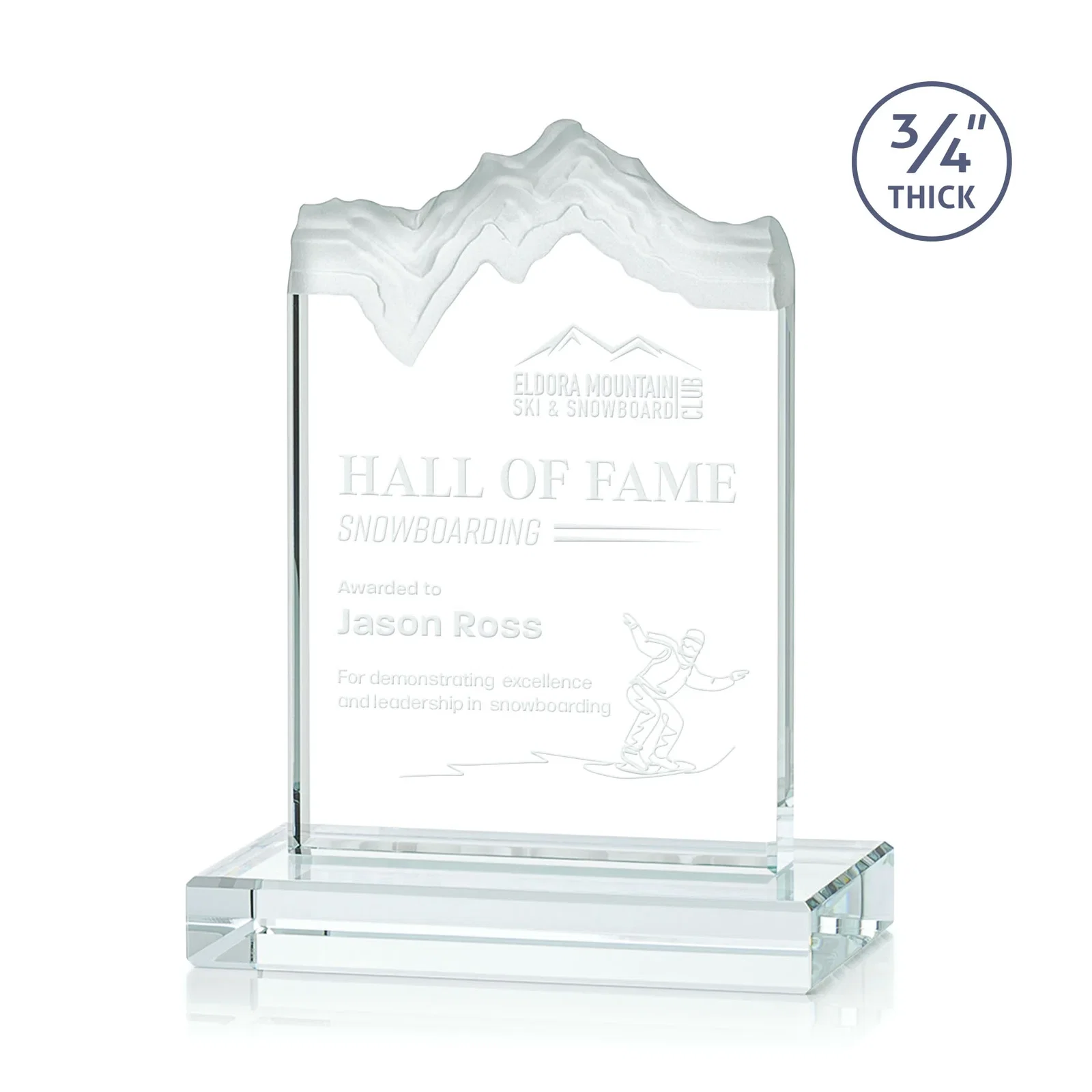 Custom Jade Crystal Award With A 3/4-Inch Deep-Carved Frosted Peak for corporate award ceremonies