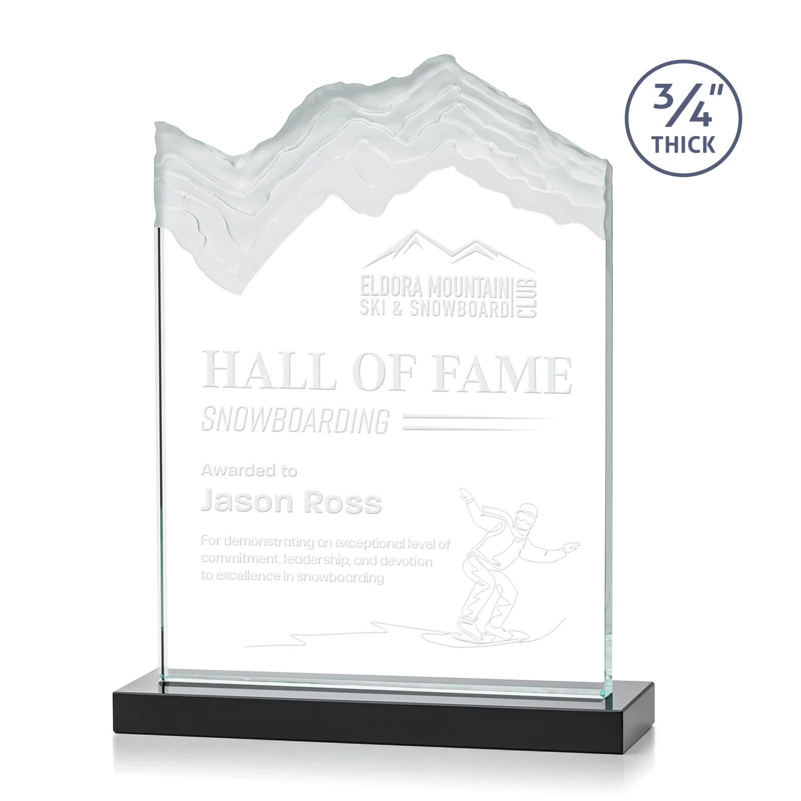 Personalized Jade Crystal Award With A 3/4-Inch Deep-Carved Frosted Peak for graduation ceremonies