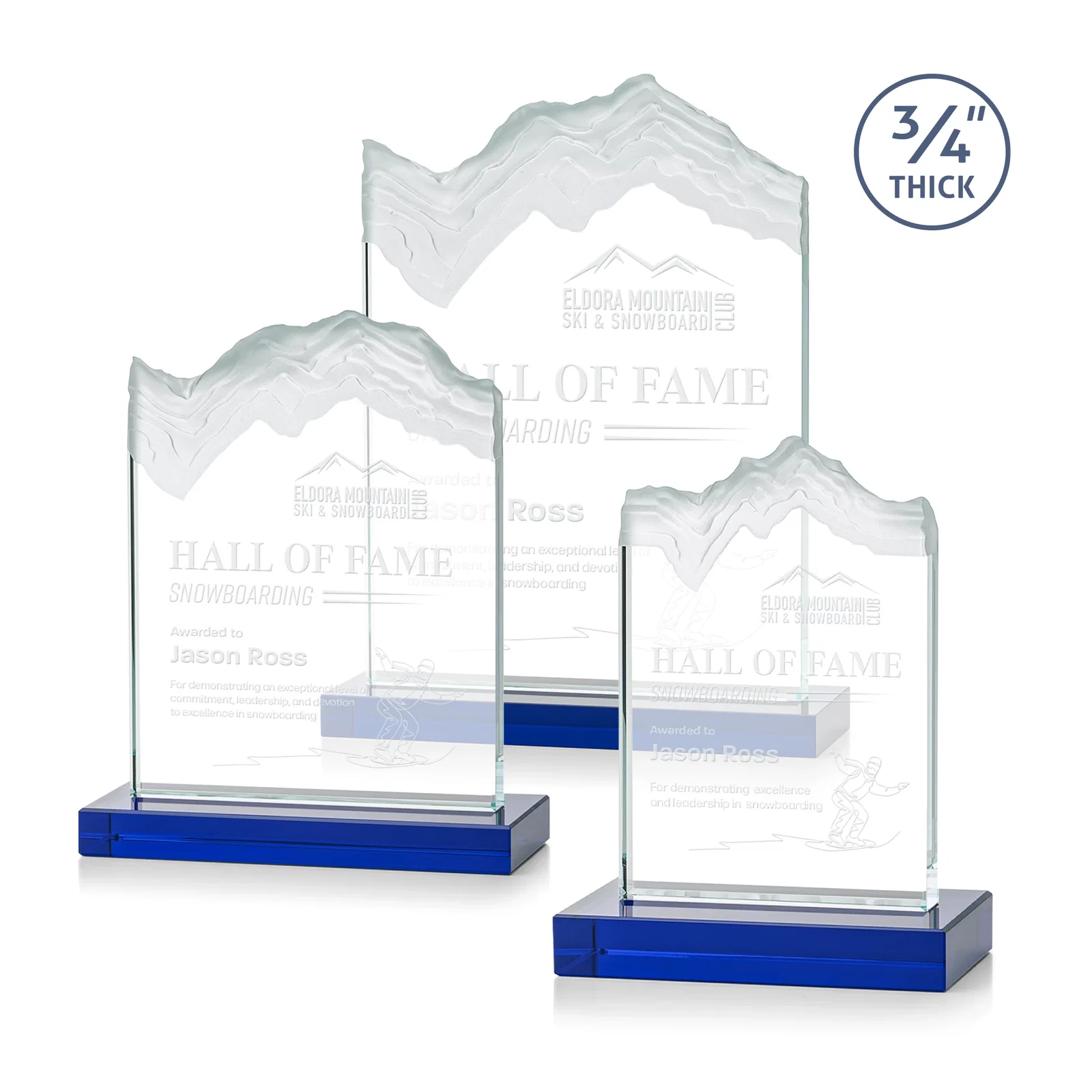 Personalized Jade Crystal Award With A 3/4-Inch Deep-Carved Frosted Peak for safety achievement programs