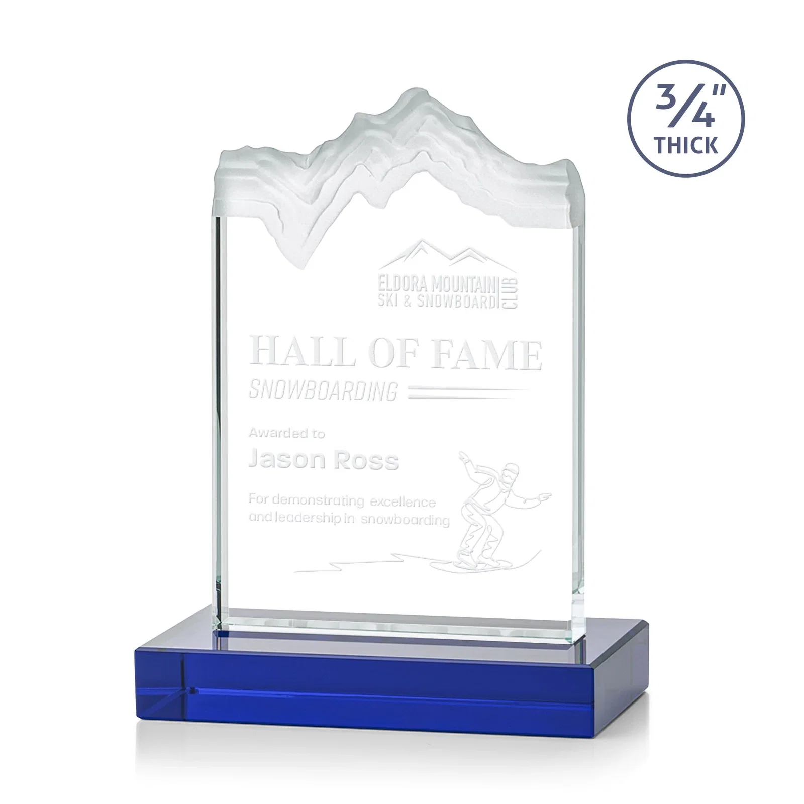 Personalized Jade Crystal Award With A 3/4-Inch Deep-Carved Frosted Peak for volunteer appreciation