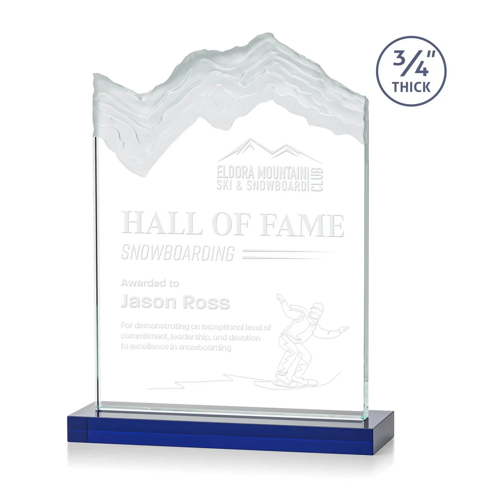 Personalized Jade Crystal Award With A 3/4-Inch Deep-Carved Frosted Peak for company anniversary events