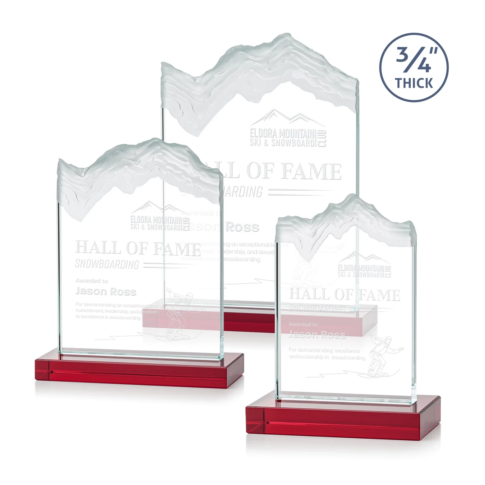 Promotional Jade Crystal Award With A 3/4-Inch Deep-Carved Frosted Peak for employee recognition