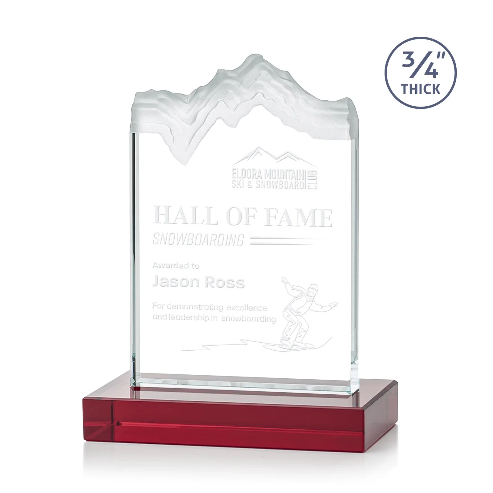 Promotional Jade Crystal Award With A 3/4-Inch Deep-Carved Frosted Peak for corporate award ceremonies