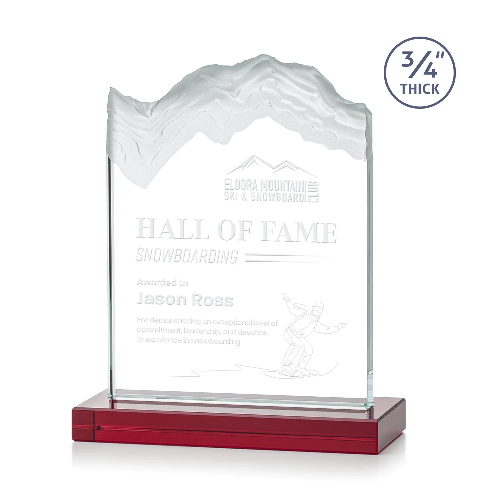 Promotional Jade Crystal Award With A 3/4-Inch Deep-Carved Frosted Peak for service anniversary gifts