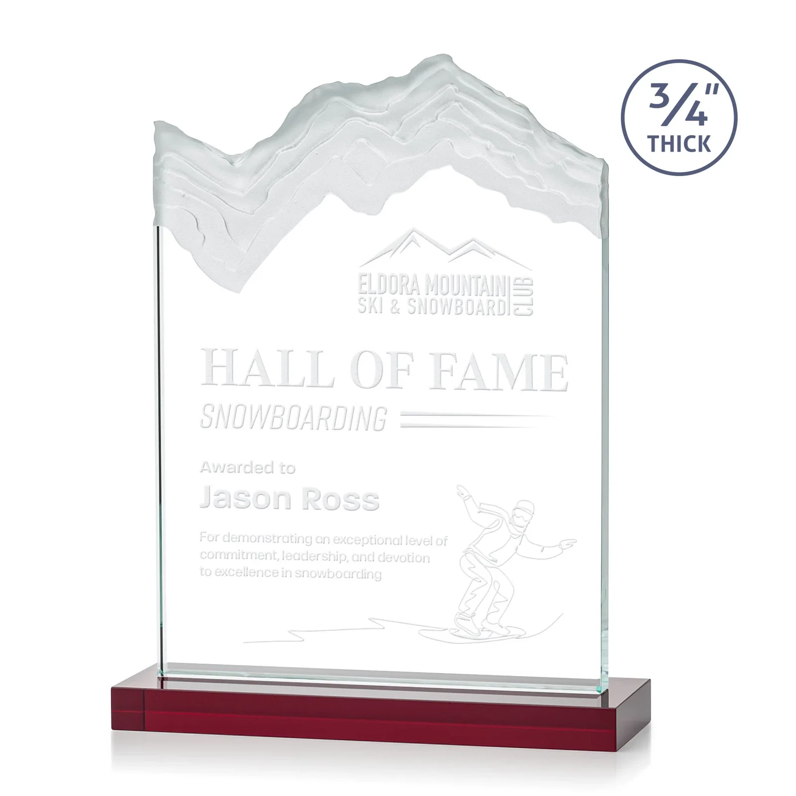 Promotional Jade Crystal Award With A 3/4-Inch Deep-Carved Frosted Peak for sales achievement awards