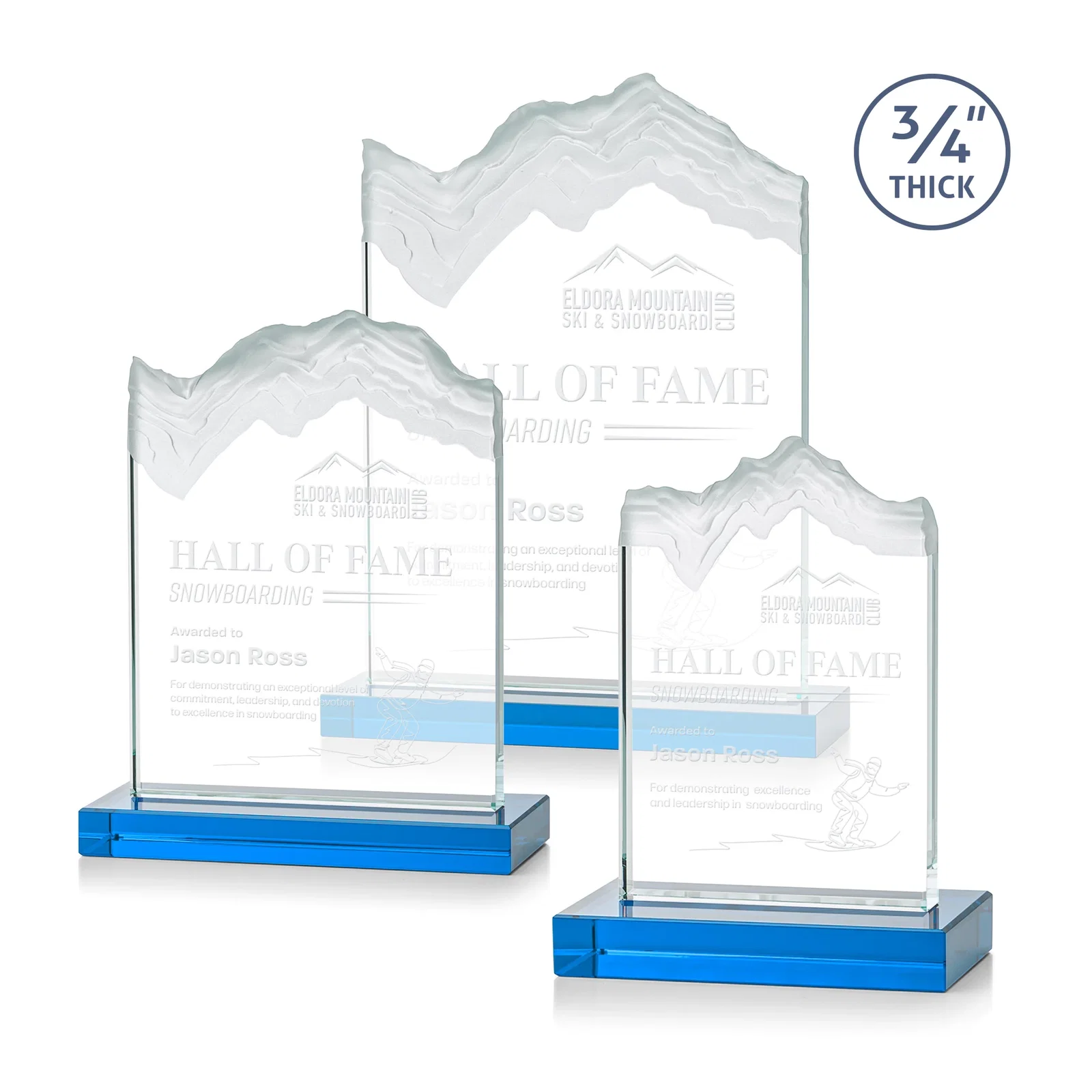 Promotional Jade Crystal Award With A 3/4-Inch Deep-Carved Frosted Peak for retirement presentations