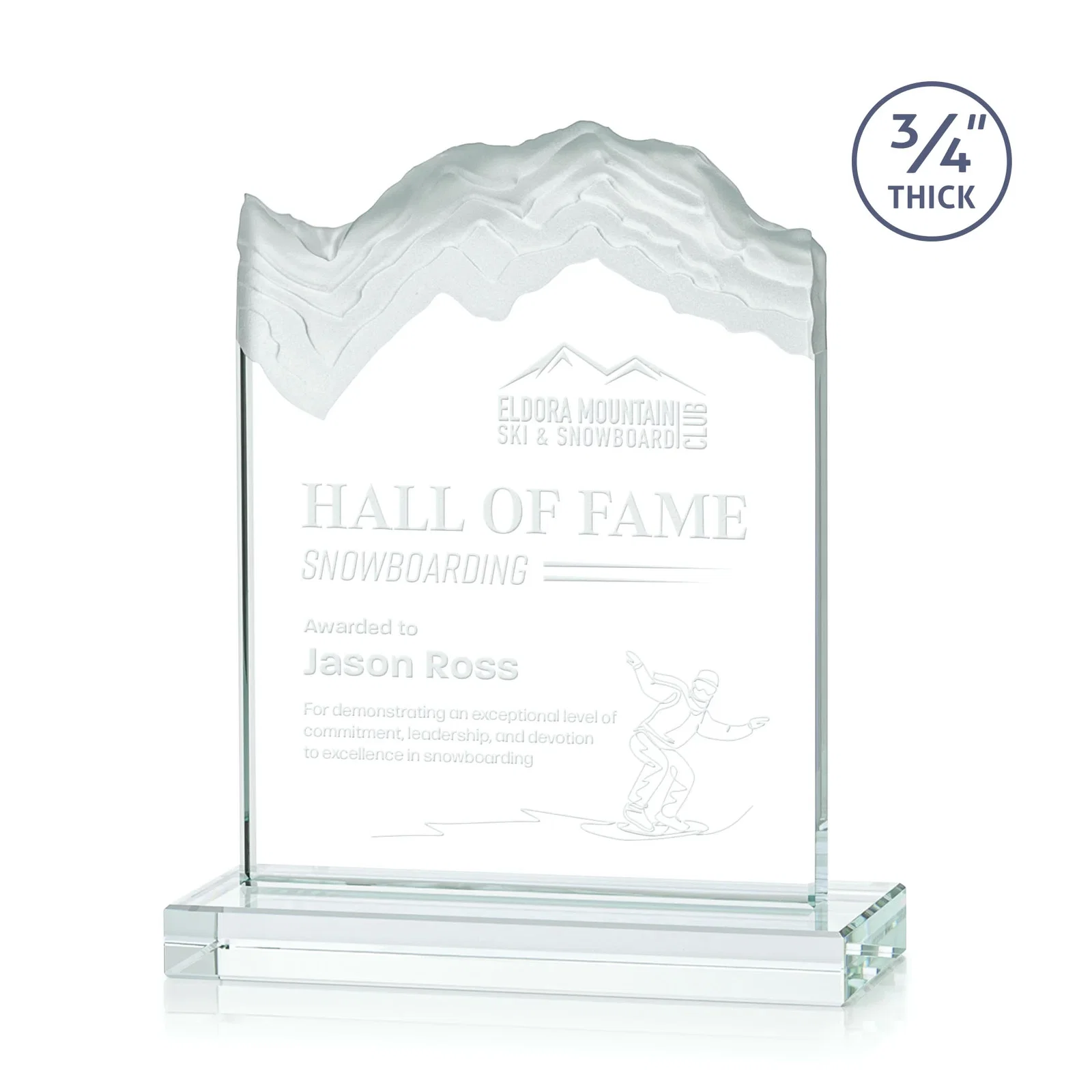 Custom Jade Crystal Award With A 3/4-Inch Deep-Carved Frosted Peak for service anniversary gifts