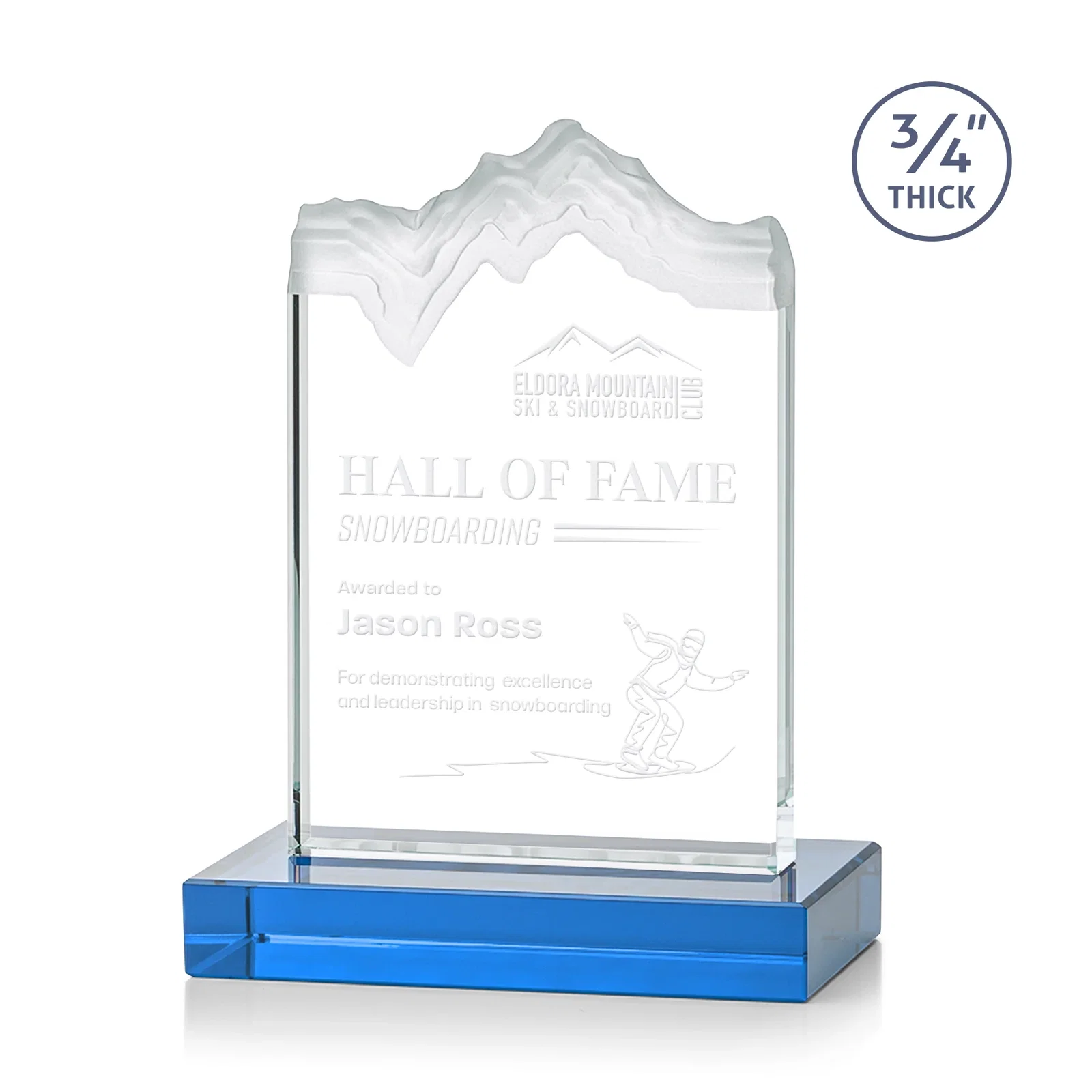 Promotional Jade Crystal Award With A 3/4-Inch Deep-Carved Frosted Peak for team milestone celebrations