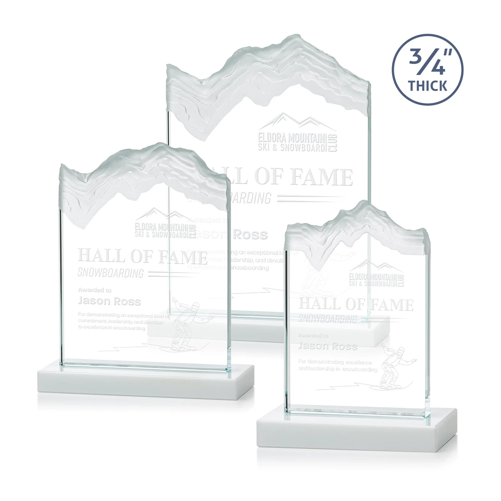 Promotional Jade Crystal Award With A 3/4-Inch Deep-Carved Frosted Peak for safety achievement programs