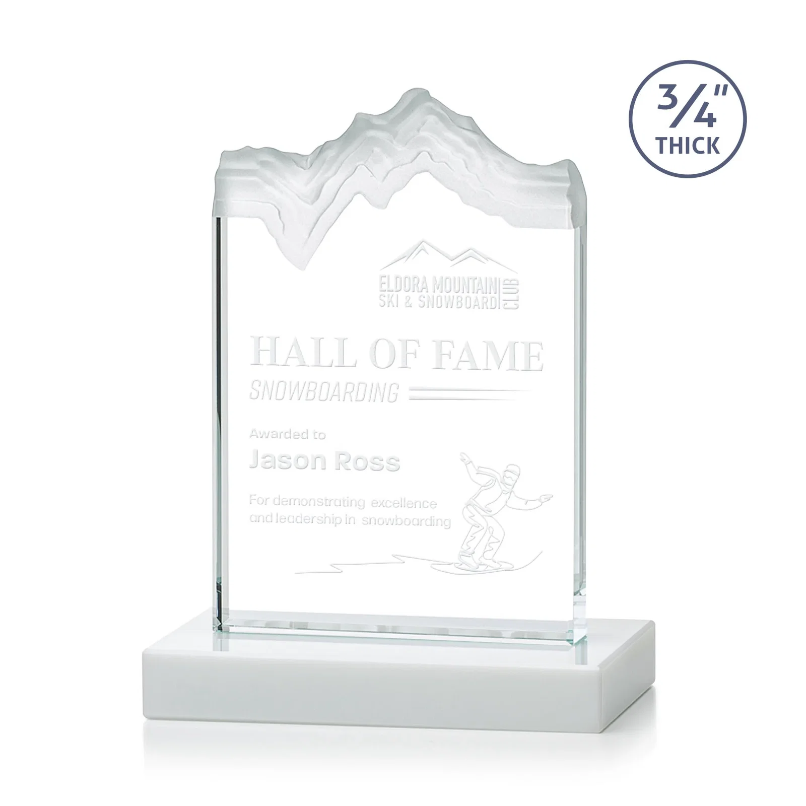Promotional Jade Crystal Award With A 3/4-Inch Deep-Carved Frosted Peak for volunteer appreciation