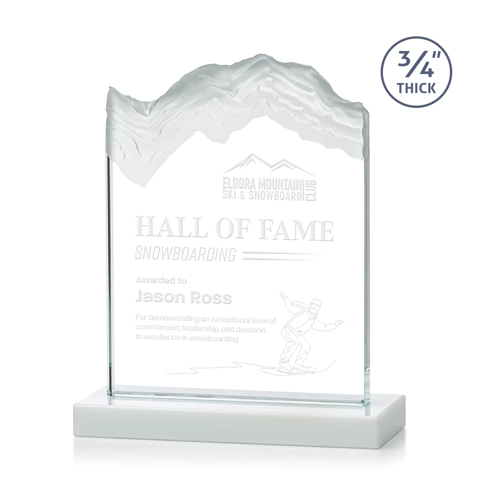 Promotional Jade Crystal Award With A 3/4-Inch Deep-Carved Frosted Peak for dealer and partner awards