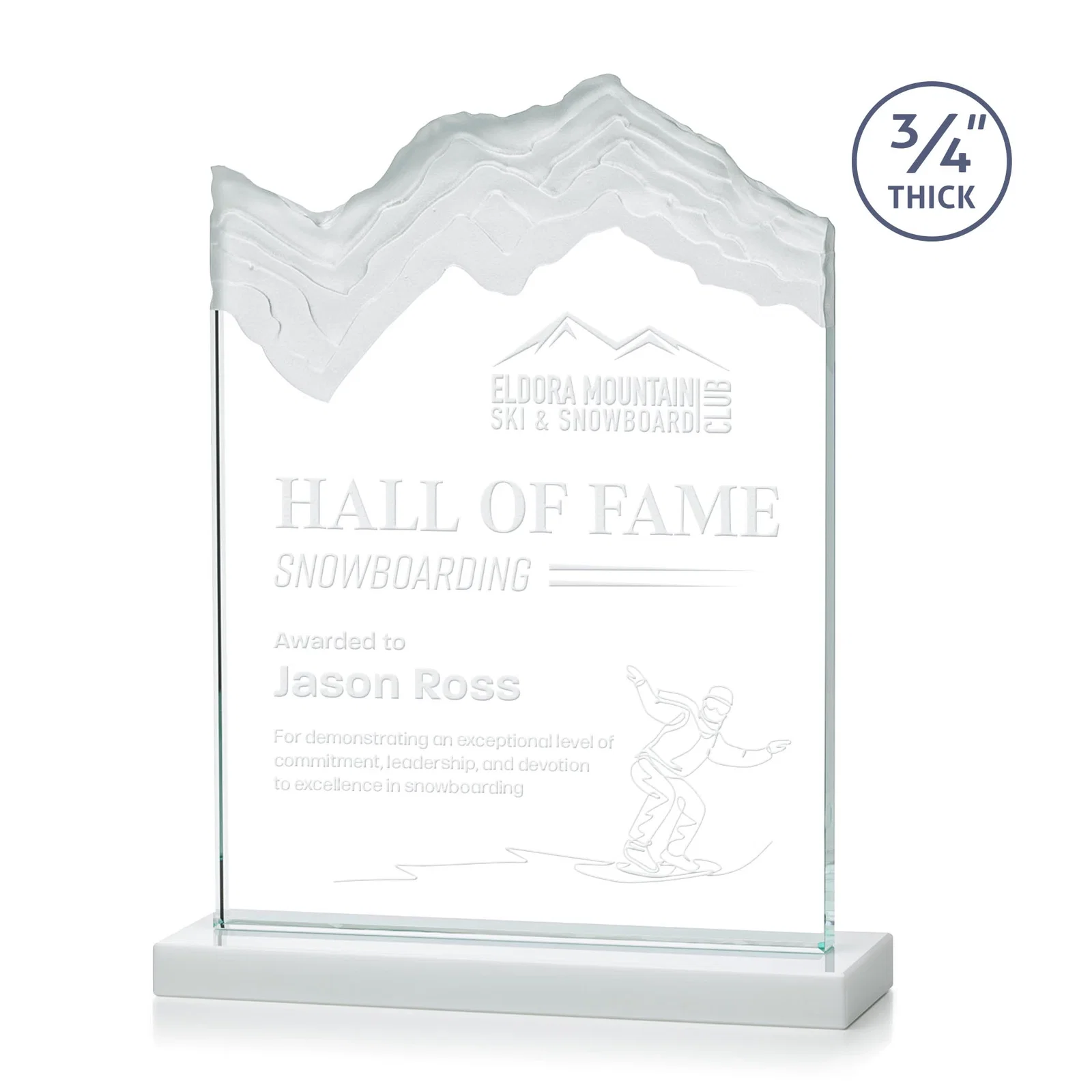 Promotional Jade Crystal Award With A 3/4-Inch Deep-Carved Frosted Peak for company anniversary events
