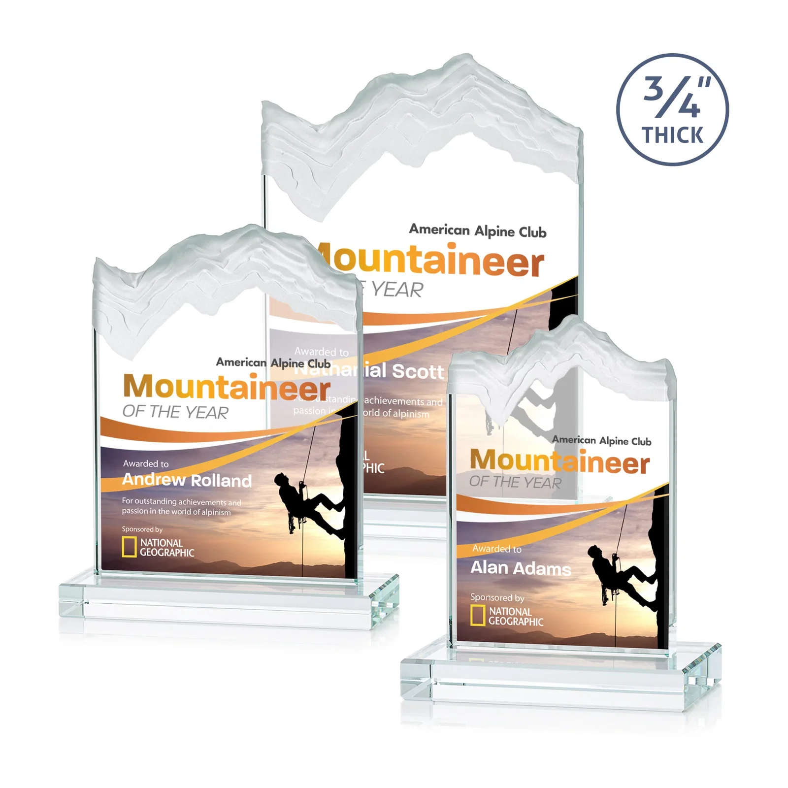 Branded Jade Crystal Award With A 3/4-Inch Deep-Carved Frosted Peak for employee recognition